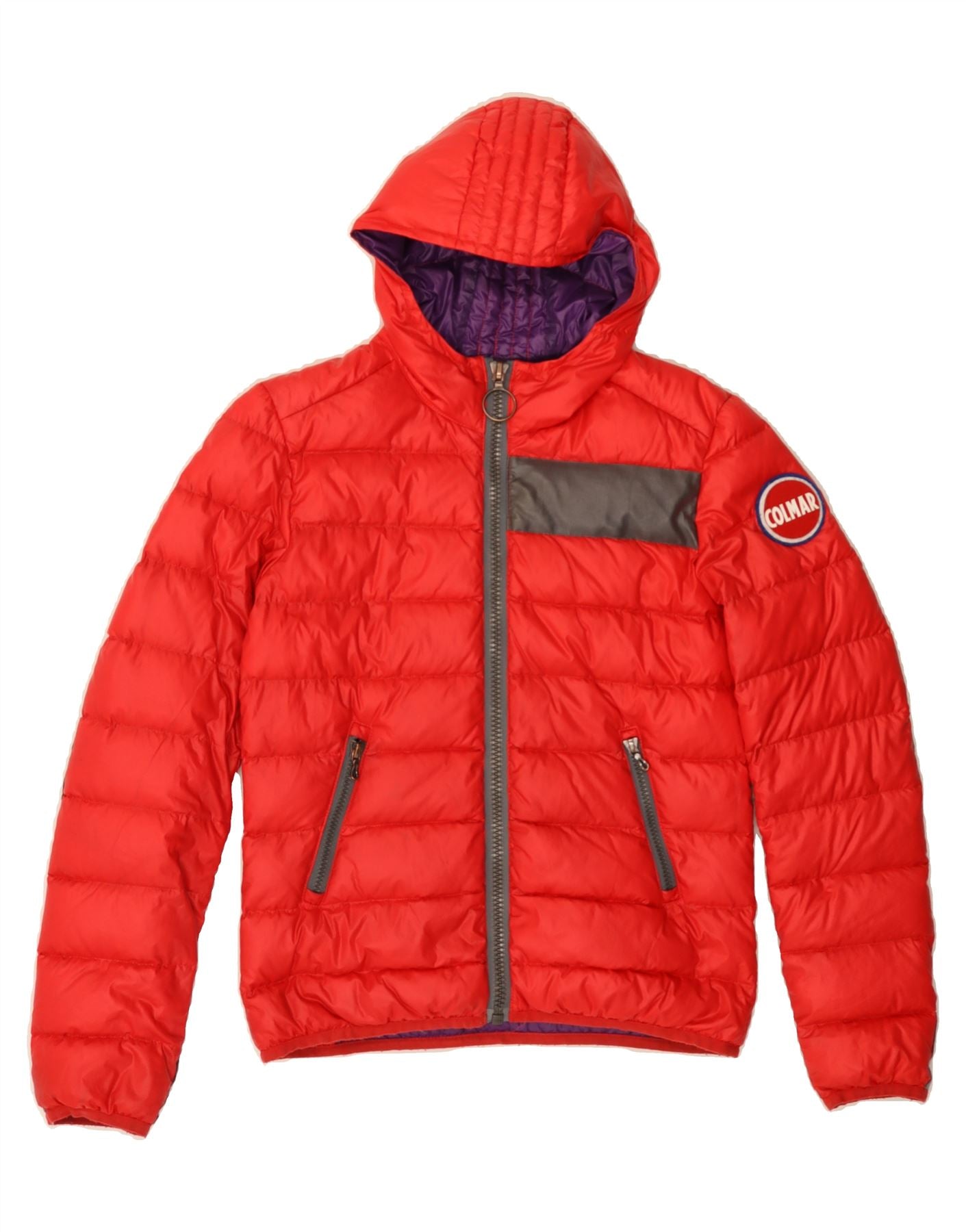 image of COLMAR Womens Hooded Padded Jacket IT 36 XS Red Colourblock Polyamide