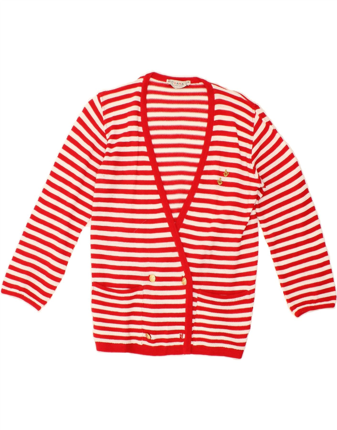 image of VINTAGE Womens Cardigan Sweater IT 44 Medium Red Striped Cotton