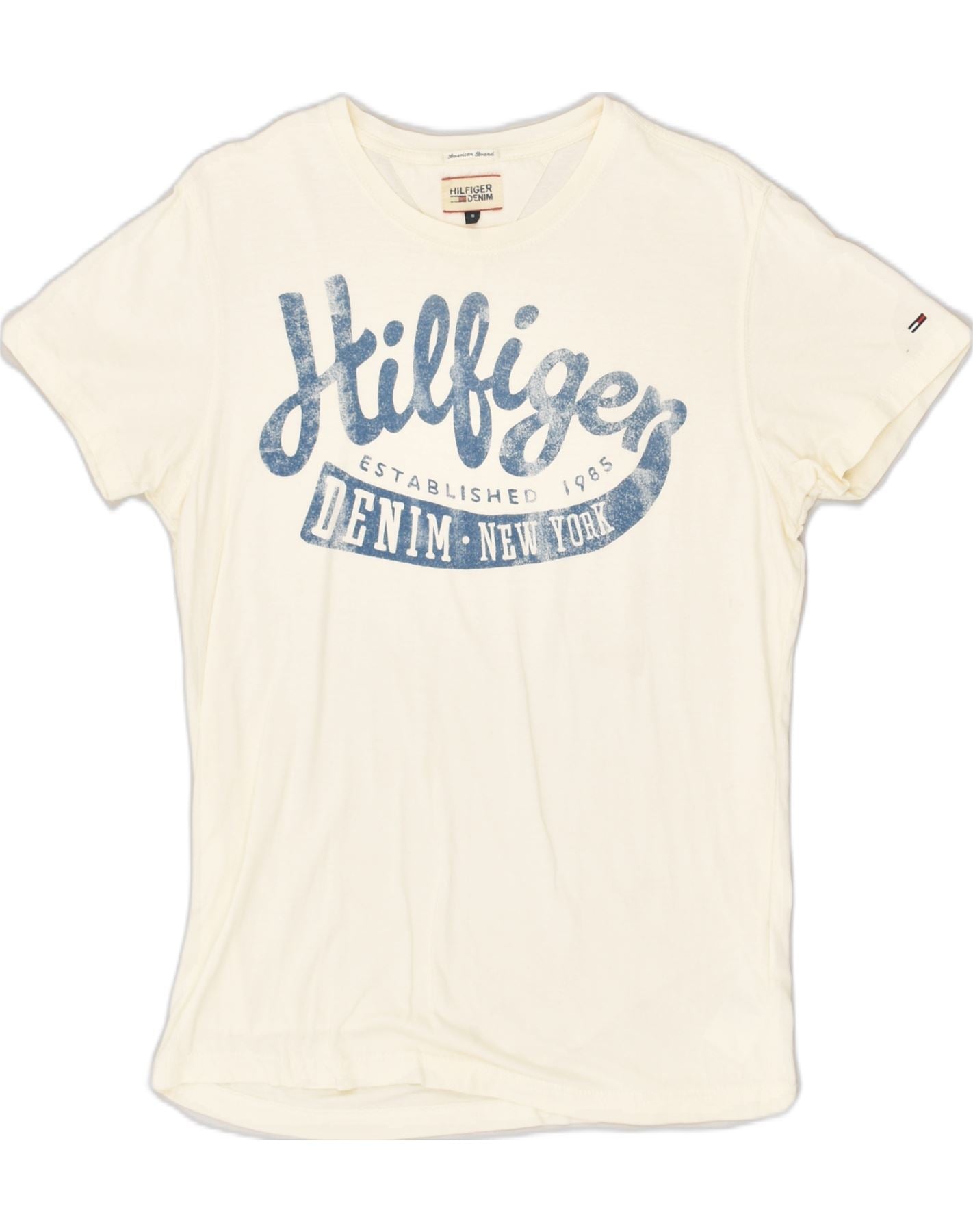 image of TOMMY HILFIGER Mens Graphic T-Shirt Top Small White Cotton