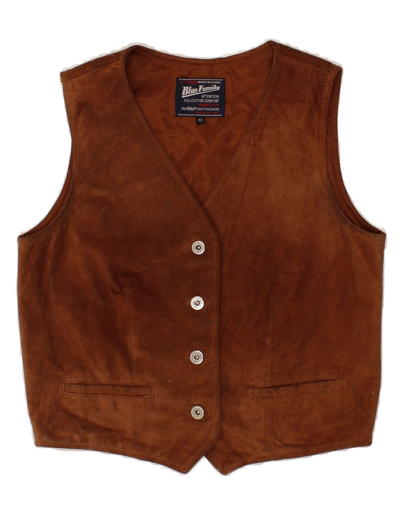 Image of BENETTON Womens Suede Waistcoat IT 42 Medium Brown Leather