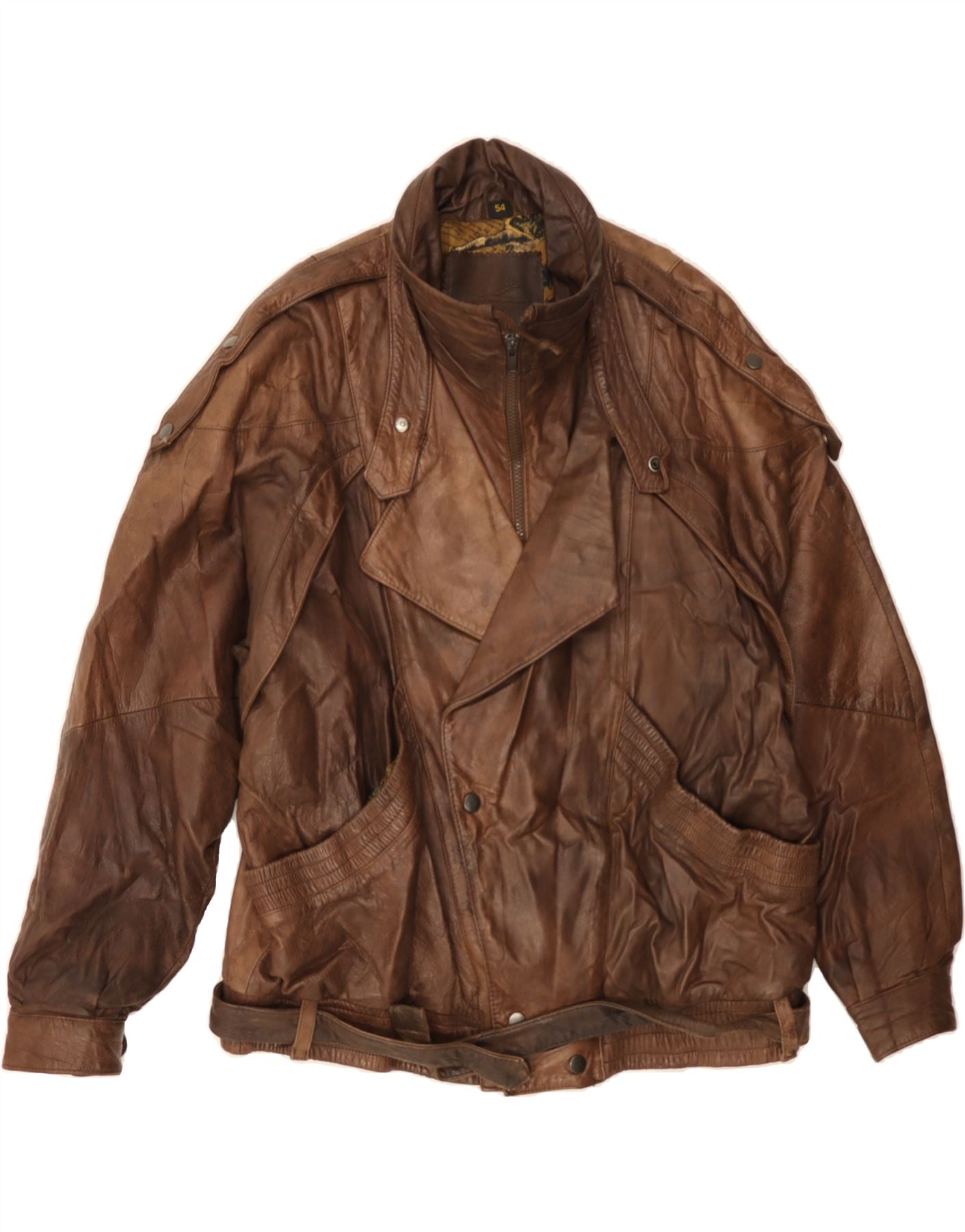 image of PAOLO NEGRATO Mens Leather Jacket IT 54 2XL Brown Leather