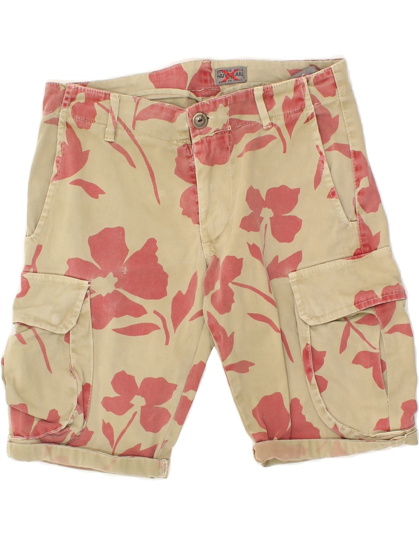 image of VINTAGE Womens Cargo Shorts IT 44 Medium W29 Beige Floral Cotton