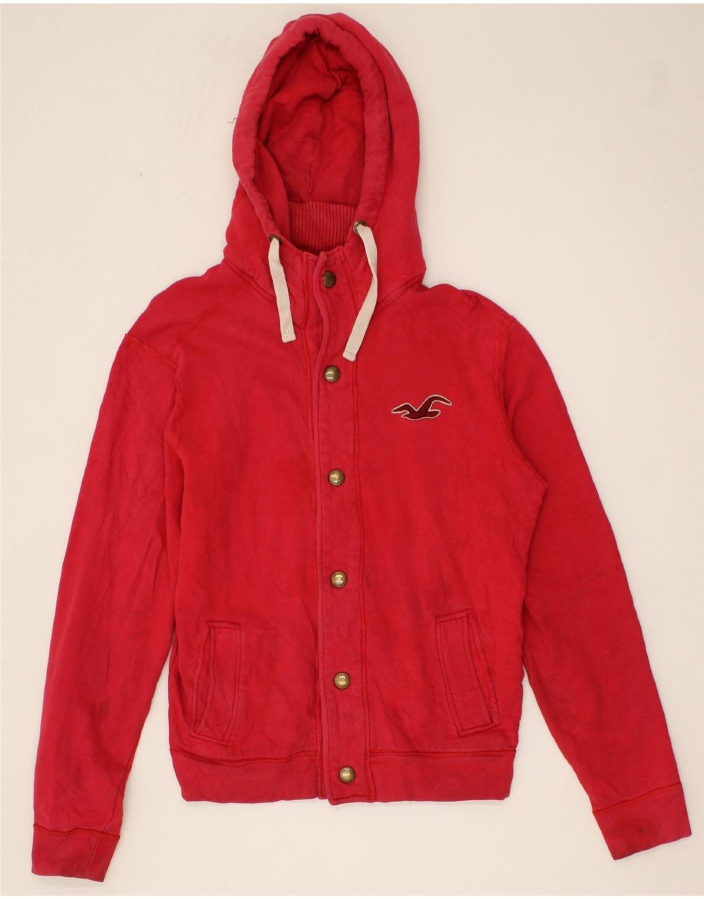 image of HOLLISTER Mens Hooded Tracksuit Top Jacket Large Red