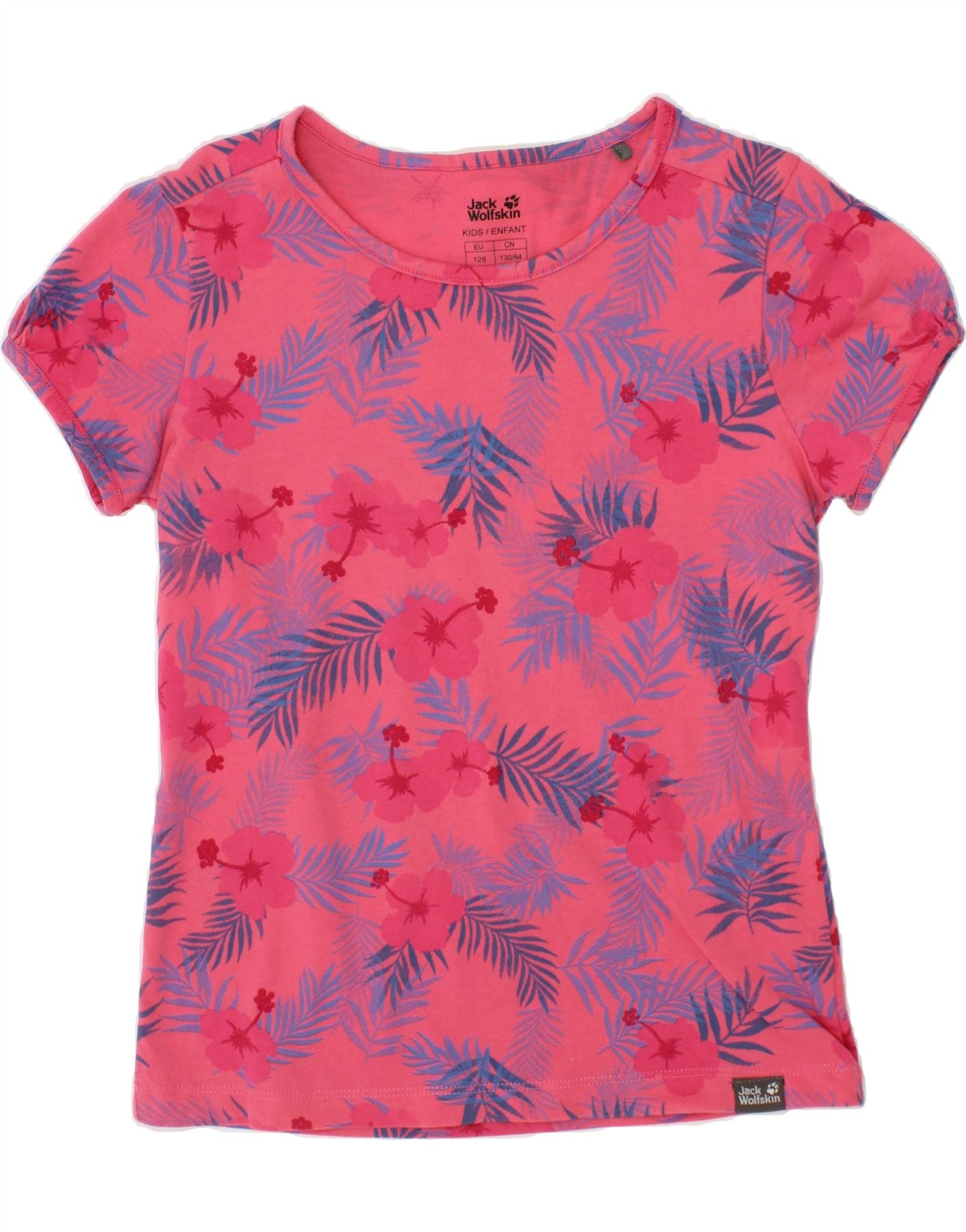 image of JACK WOLFSKIN Girls Graphic T-Shirt Top 7-8 Years Pink Floral