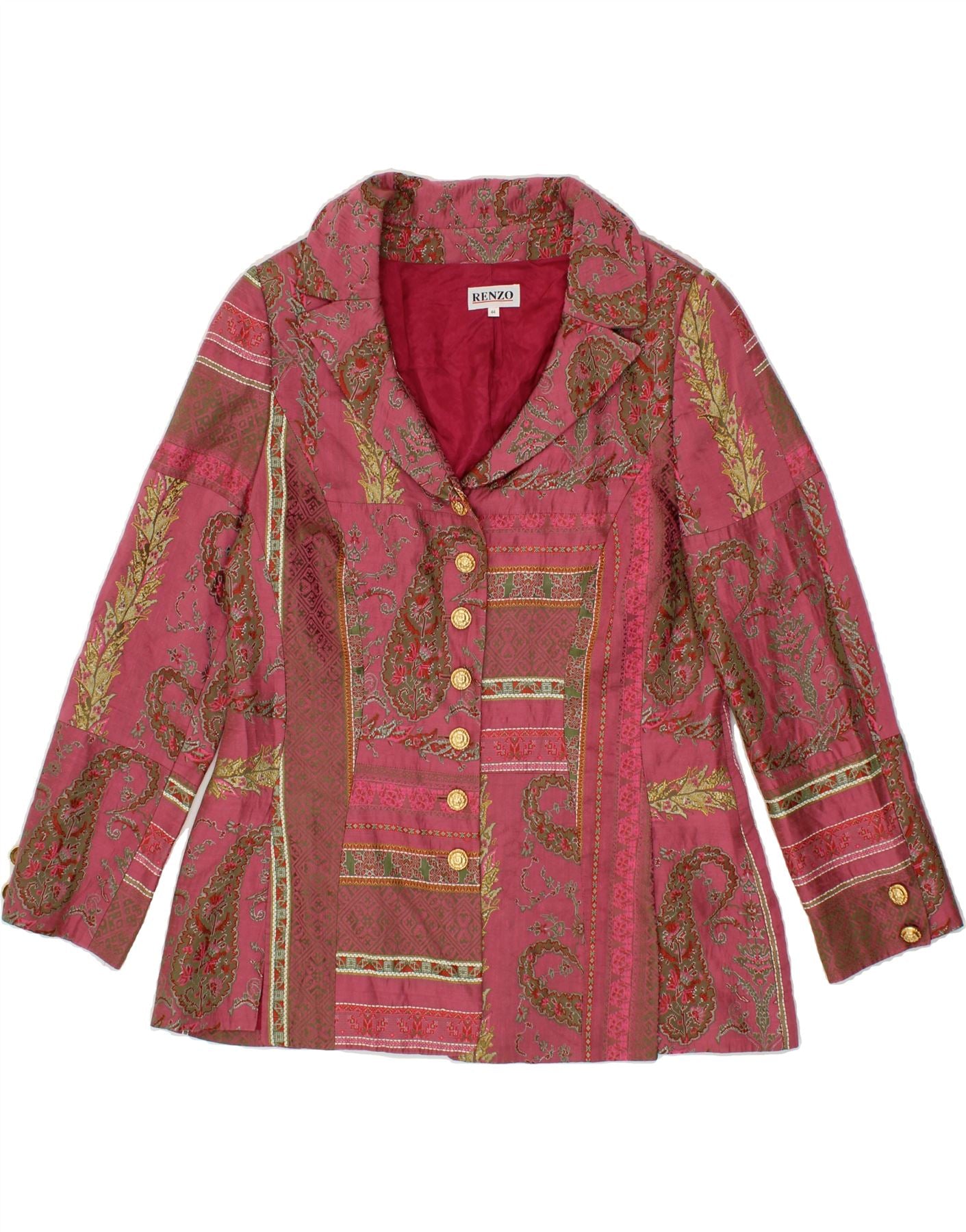 image of RENZO Womens 7 button Blazer Jacket IT 44 Medium Pink Paisley Acetate