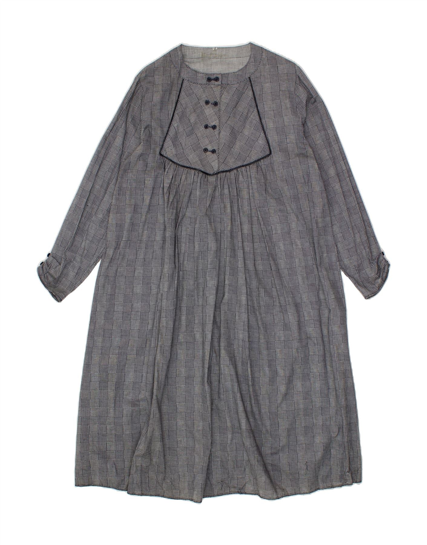 image of VINTAGE Womens Long Sleeve Tent Dress IT 50 XL Navy Blue Check Cotton