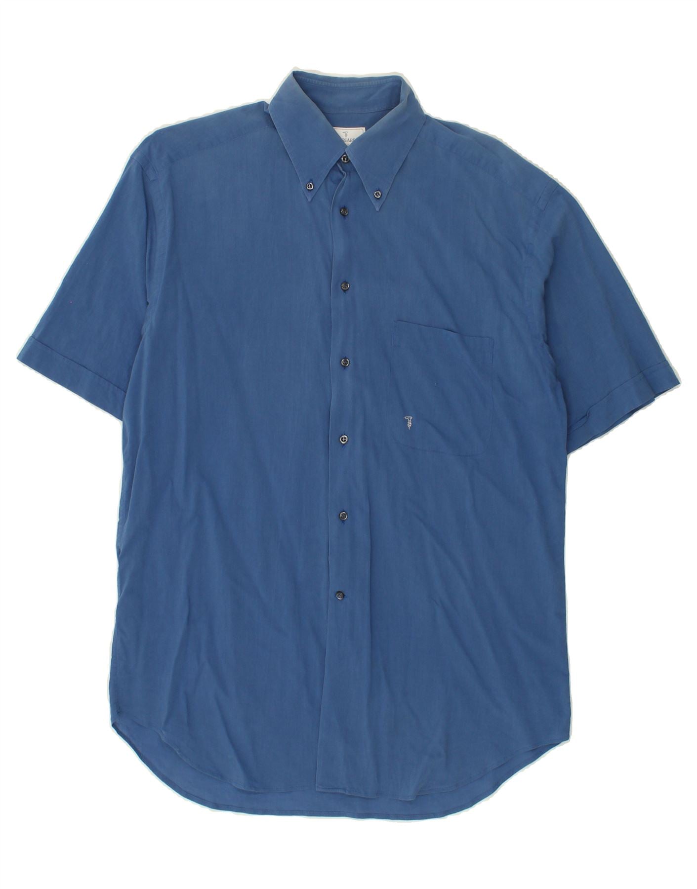 image of TRUSSARDI Mens Short Sleeve Shirt Size 15 1/2 40  Medium Blue