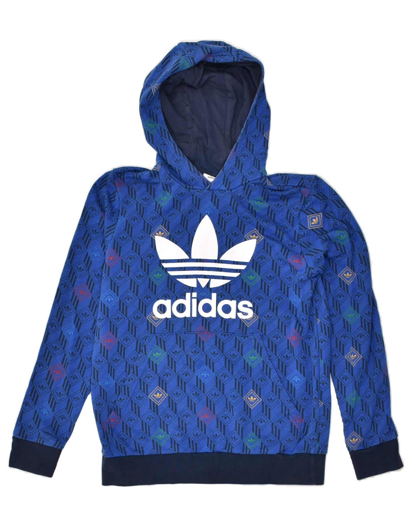 ADIDAS Boys Graphic Hoodie Jumper 13-14 Years  Blue Cotton