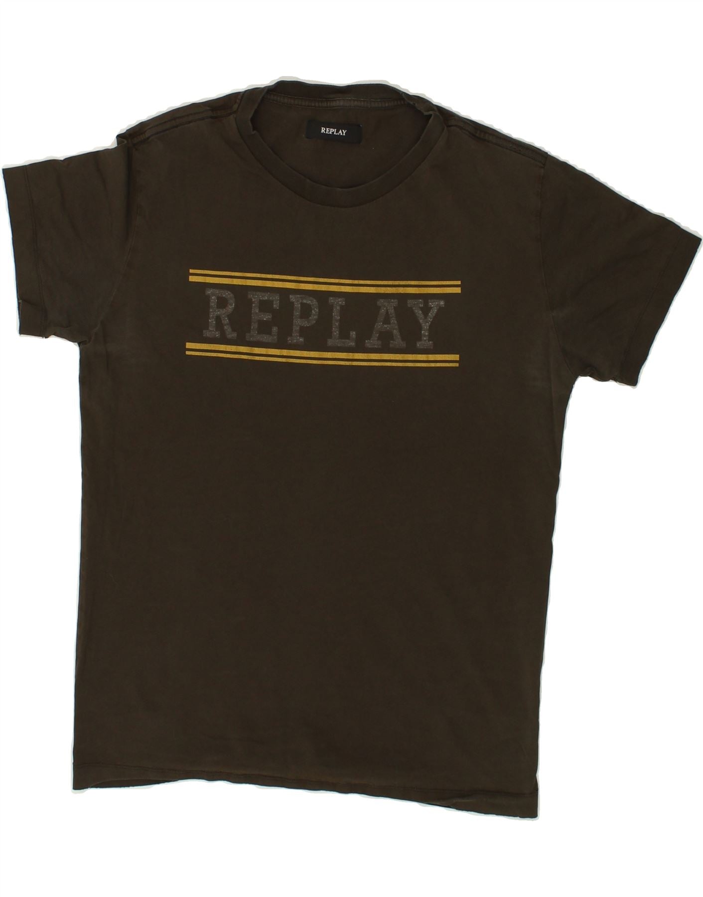 image of REPLAY Mens Graphic T-Shirt Top Medium Khaki