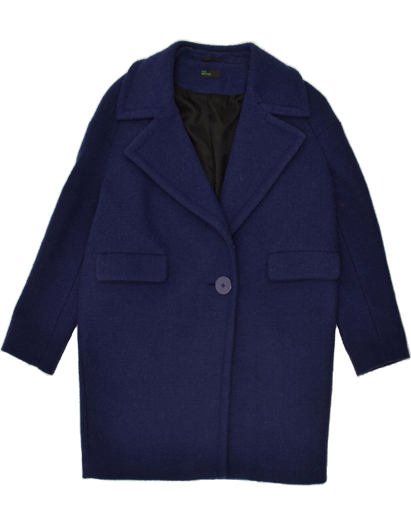 image of BENETTON Womens Overcoat UK 10 Small Navy Blue Polyester