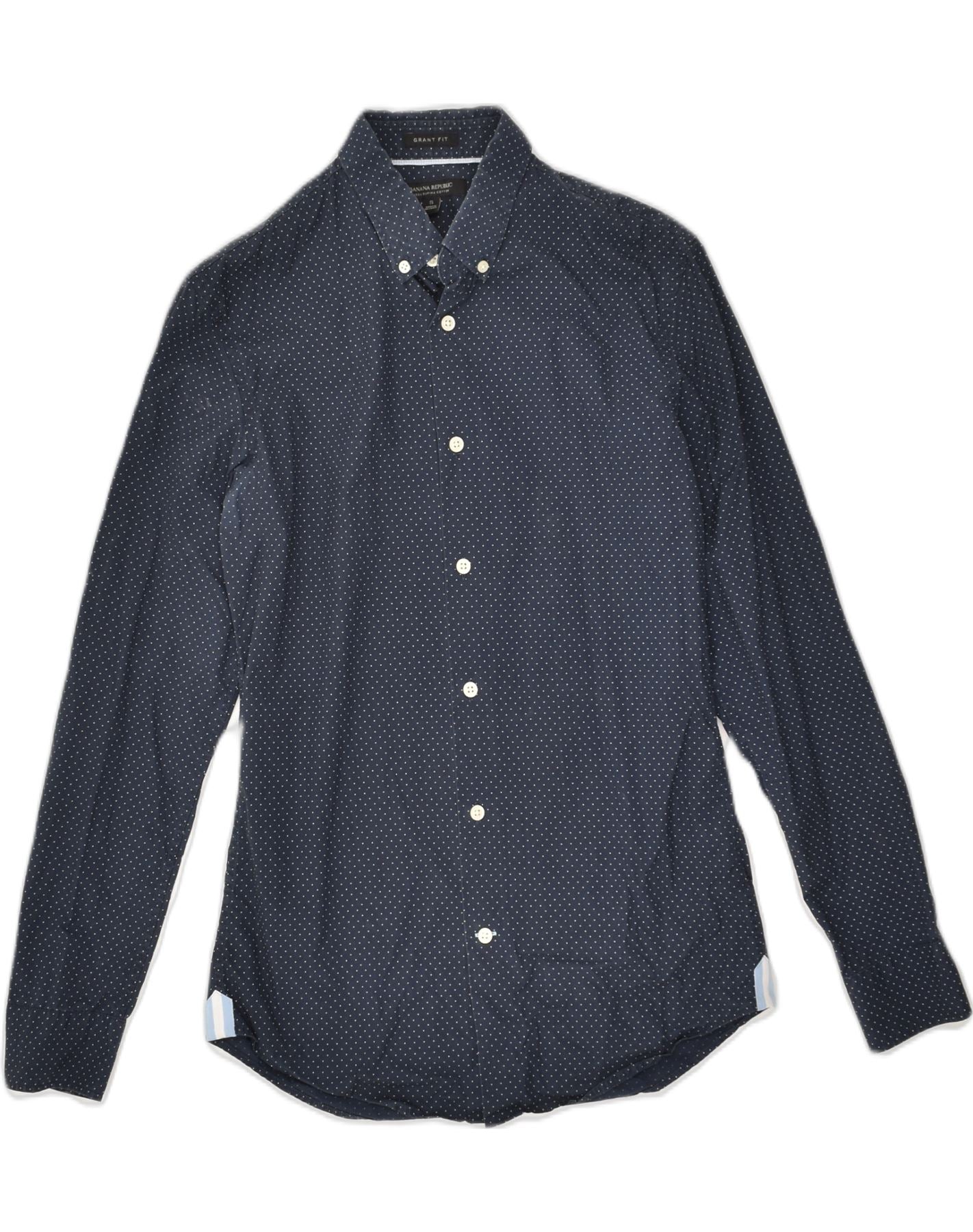 image of BANANA REPUBLIC Mens Grant Fit Shirt Small Navy Blue Polka Dot Cotton