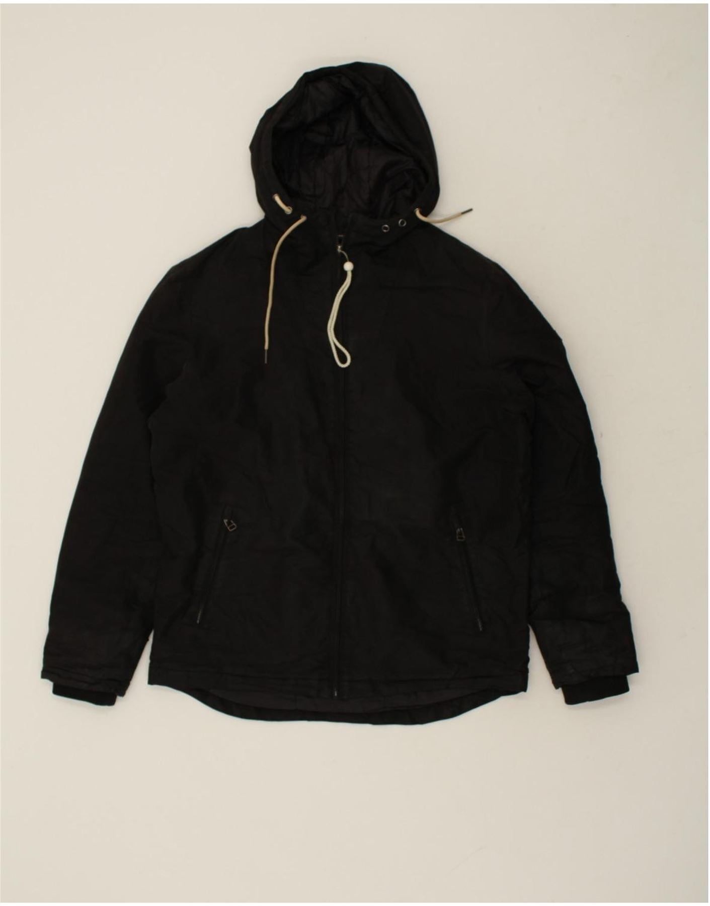 image of JACK & JONES Mens Hooded Windbreaker Jacket UK 40 Large Black