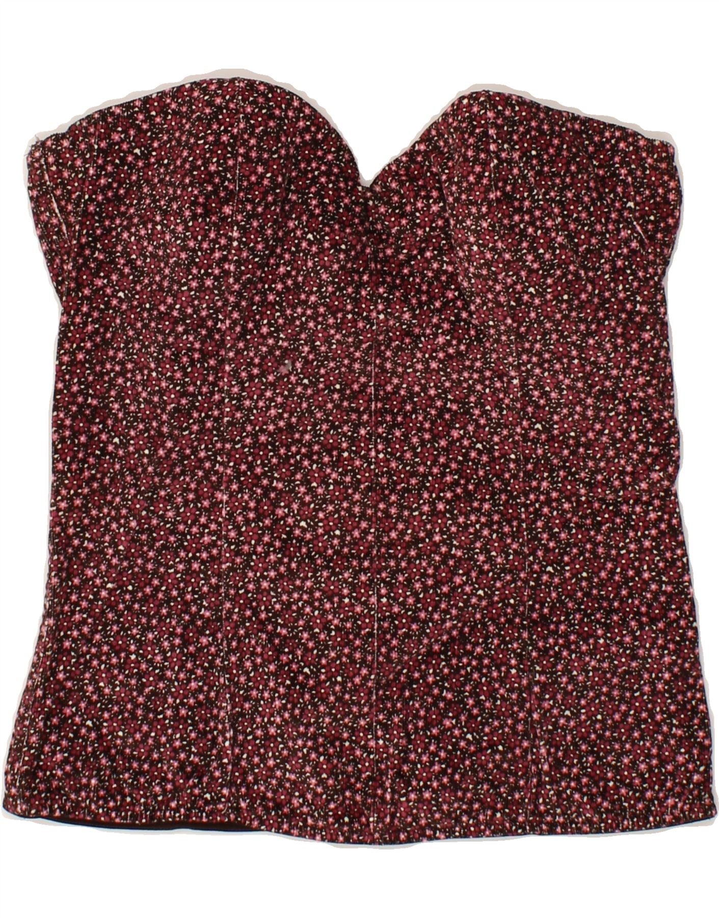 image of TEZENIS Womens Corset Top UK 16 Large Burgundy Floral Cotton