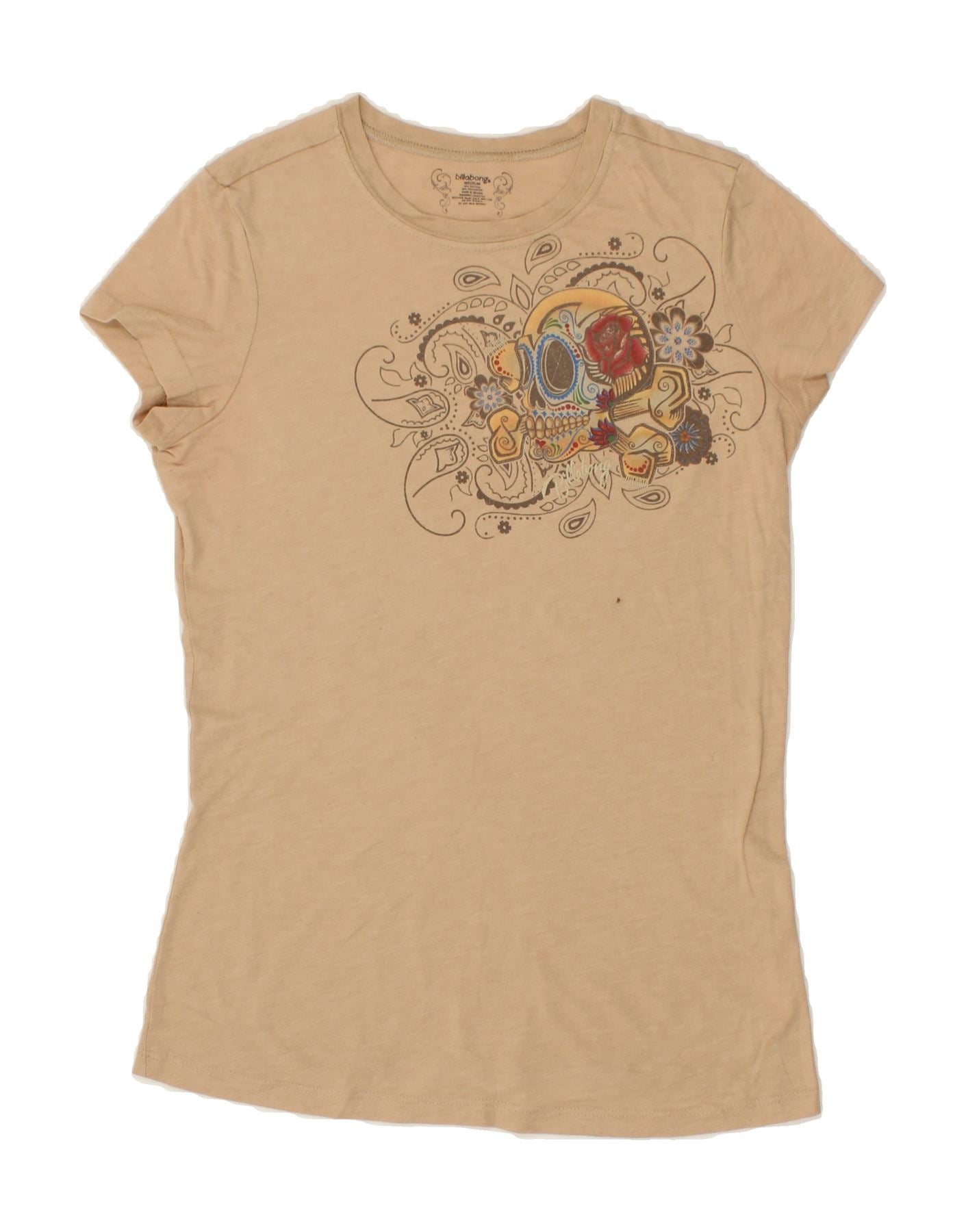 image of BILLABONG Womens Graphic T-Shirt Top UK 12 Medium Beige Cotton