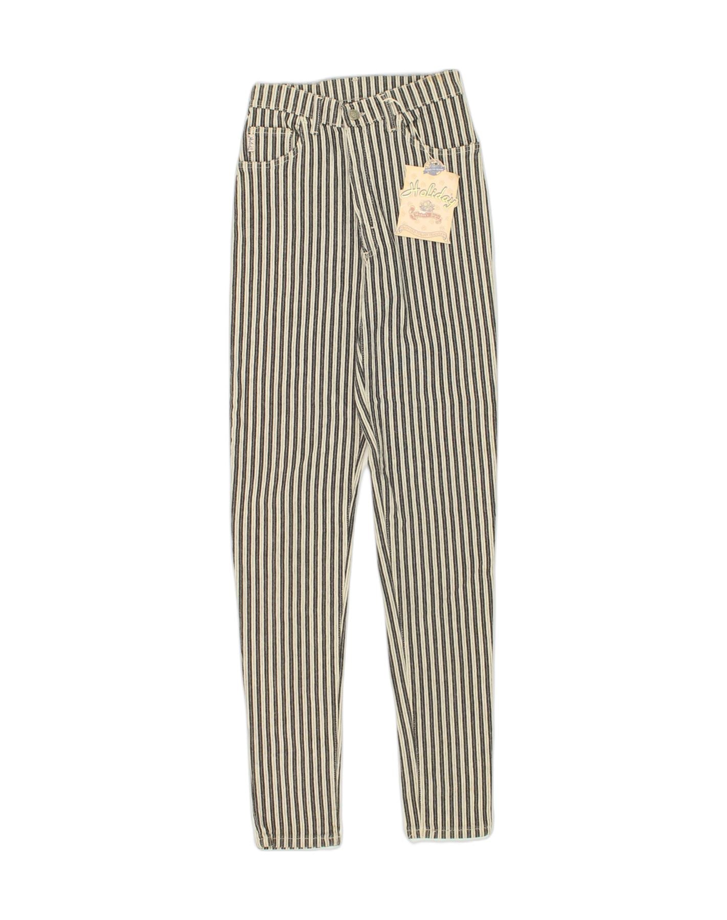 image of VINTAGE Womens Skinny Casual Trousers W24 L32 Black Striped Cotton