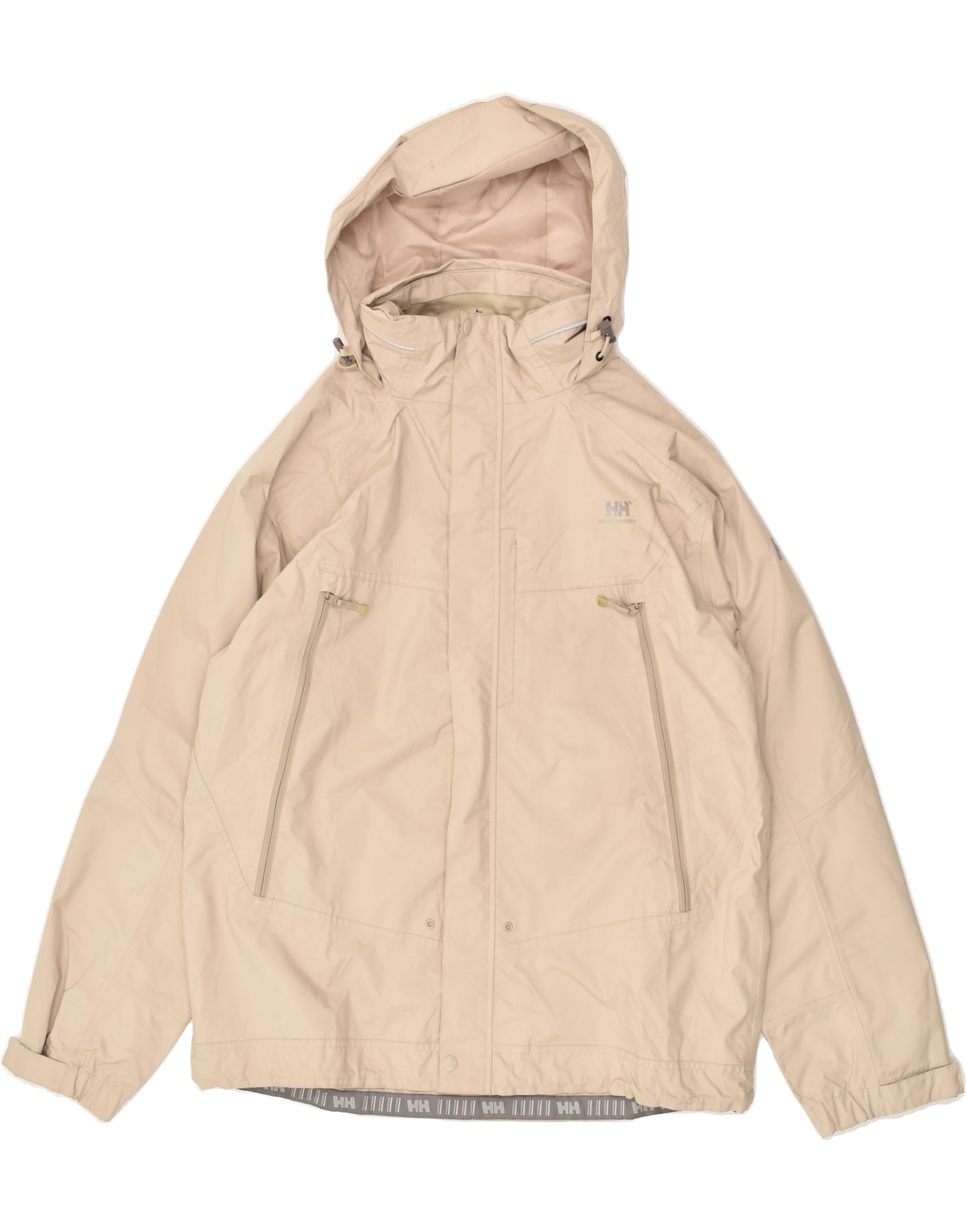 image of HELLY HANSEN Mens Hooded Windbreaker Jacket UK 42 XL Beige Polyester