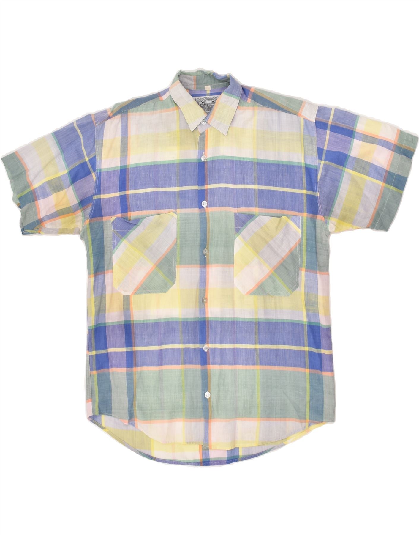 image of VINTAGE Mens Short Sleeve Shirt Medium Multicoloured Plaid Cotton