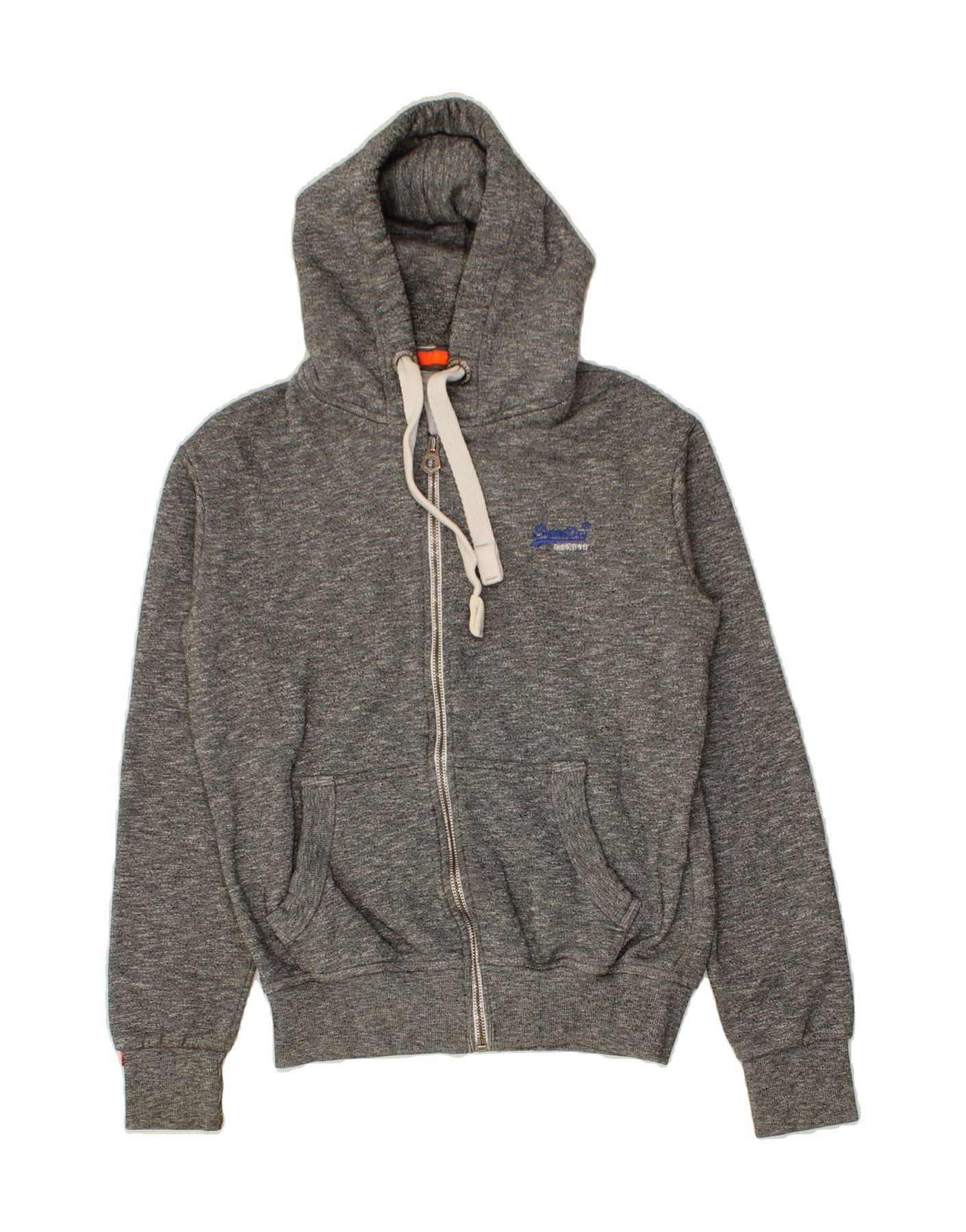 Image of SUPERDRY Mens Zip Hoodie Sweater Small Grey Cotton