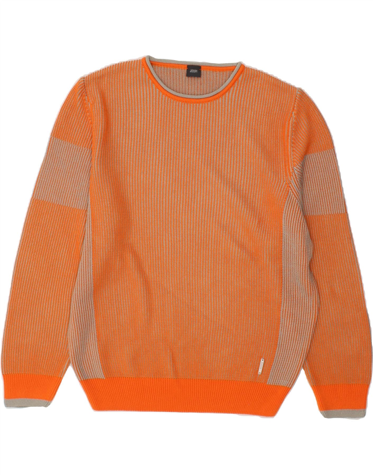 image of JOOP Mens Crew Neck Jumper Sweater IT 48 Medium Orange Colourblock Cotton