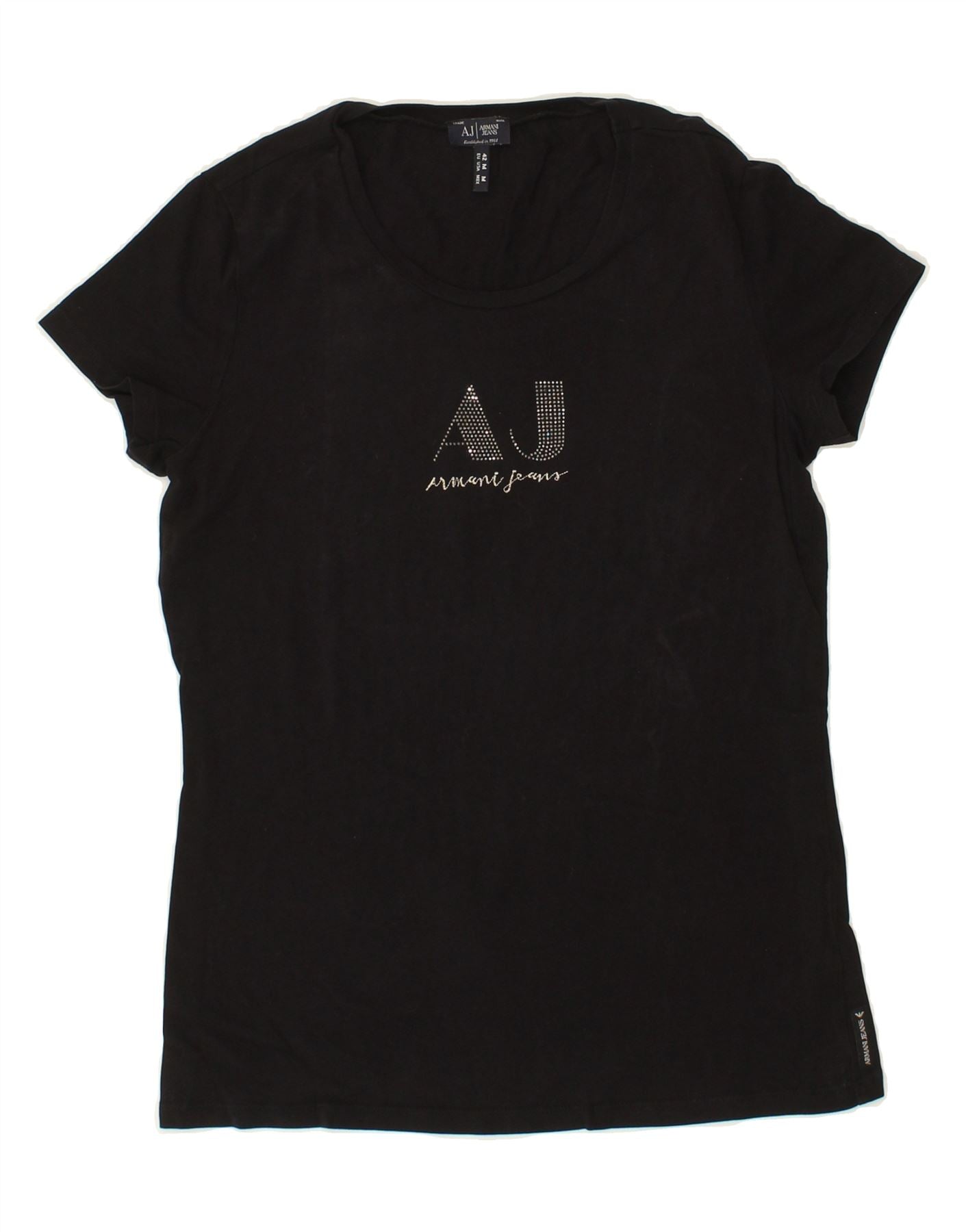 image of ARMANI JEANS Womens Graphic T-Shirt Top UK 12 Medium Black