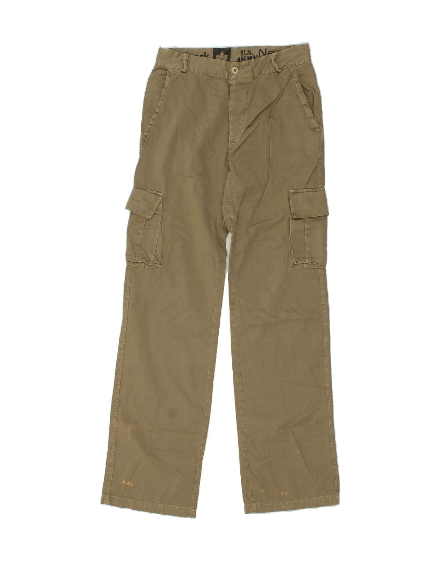 image of VINTAGE Mens Straight Cargo Trousers W30 L34  Khaki Cotton