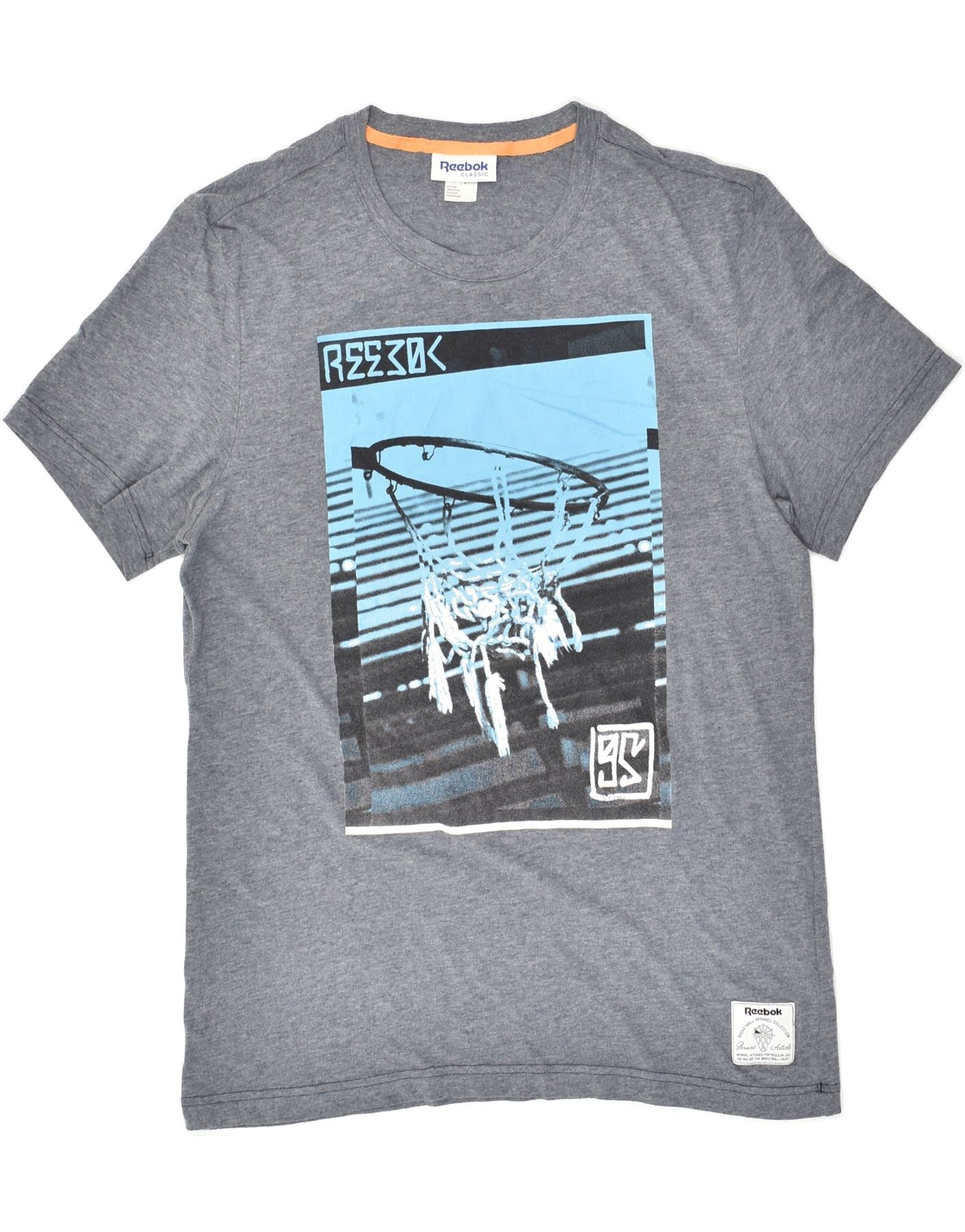 image of REEBOK Mens Graphic T-Shirt Top Medium Grey Cotton