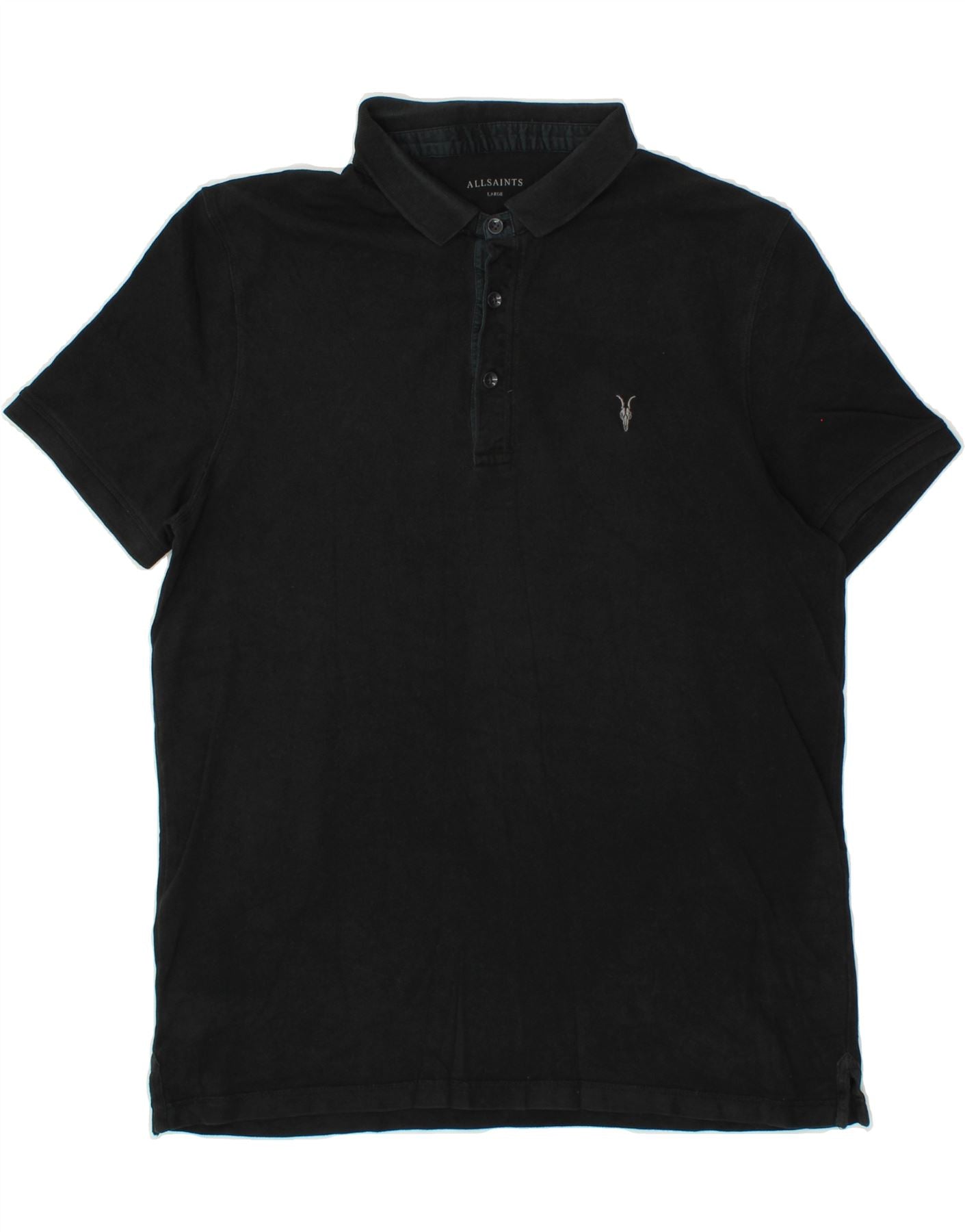 image of ALL SAINTS Mens Polo Shirt Large Black Cotton