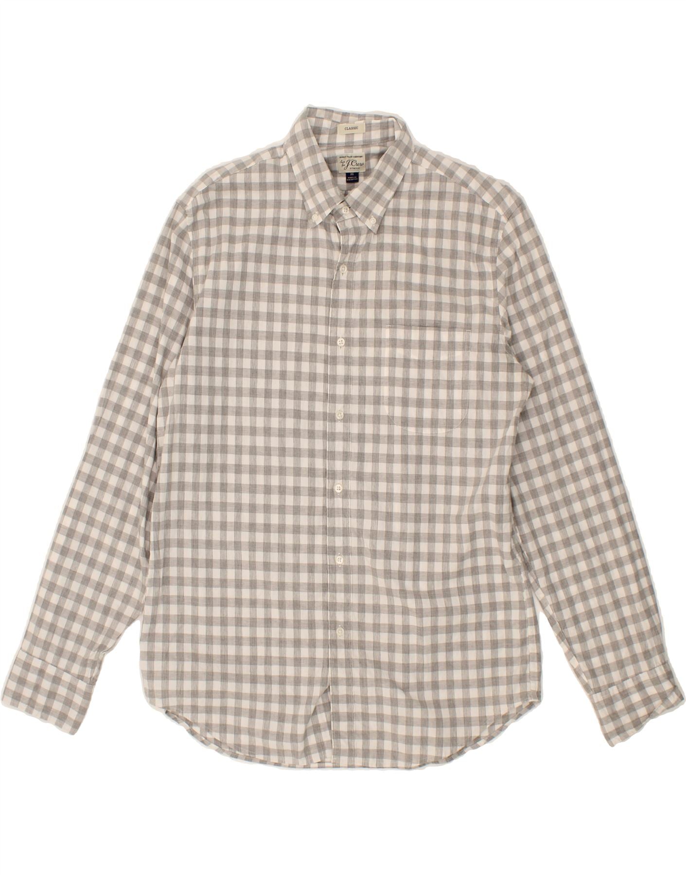 image of J. CREW Mens Classic Fit Shirt Medium Grey Gingham Cotton