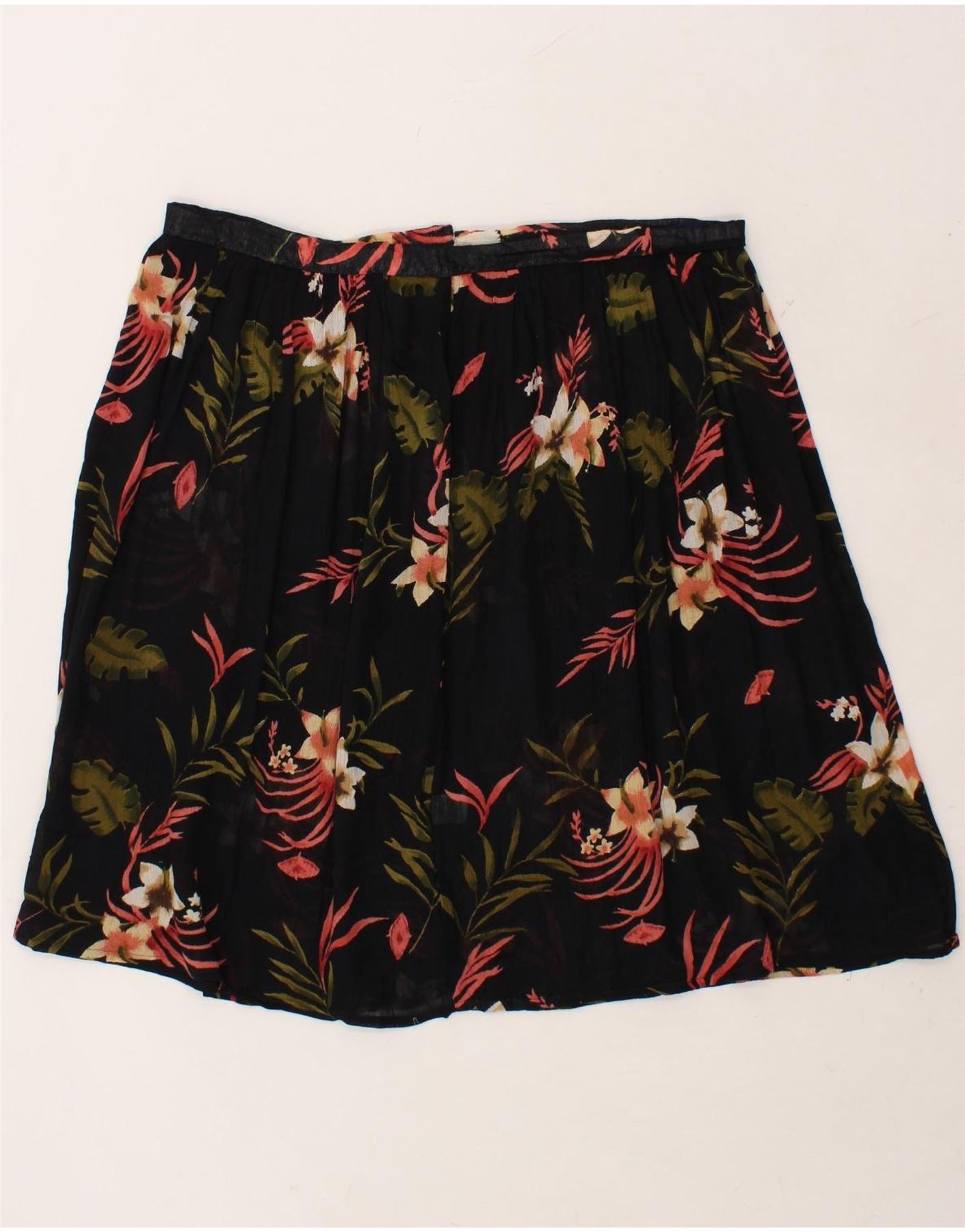 image of VINTAGE Womens See Through A-Line Skirt W40 2XL Black Floral