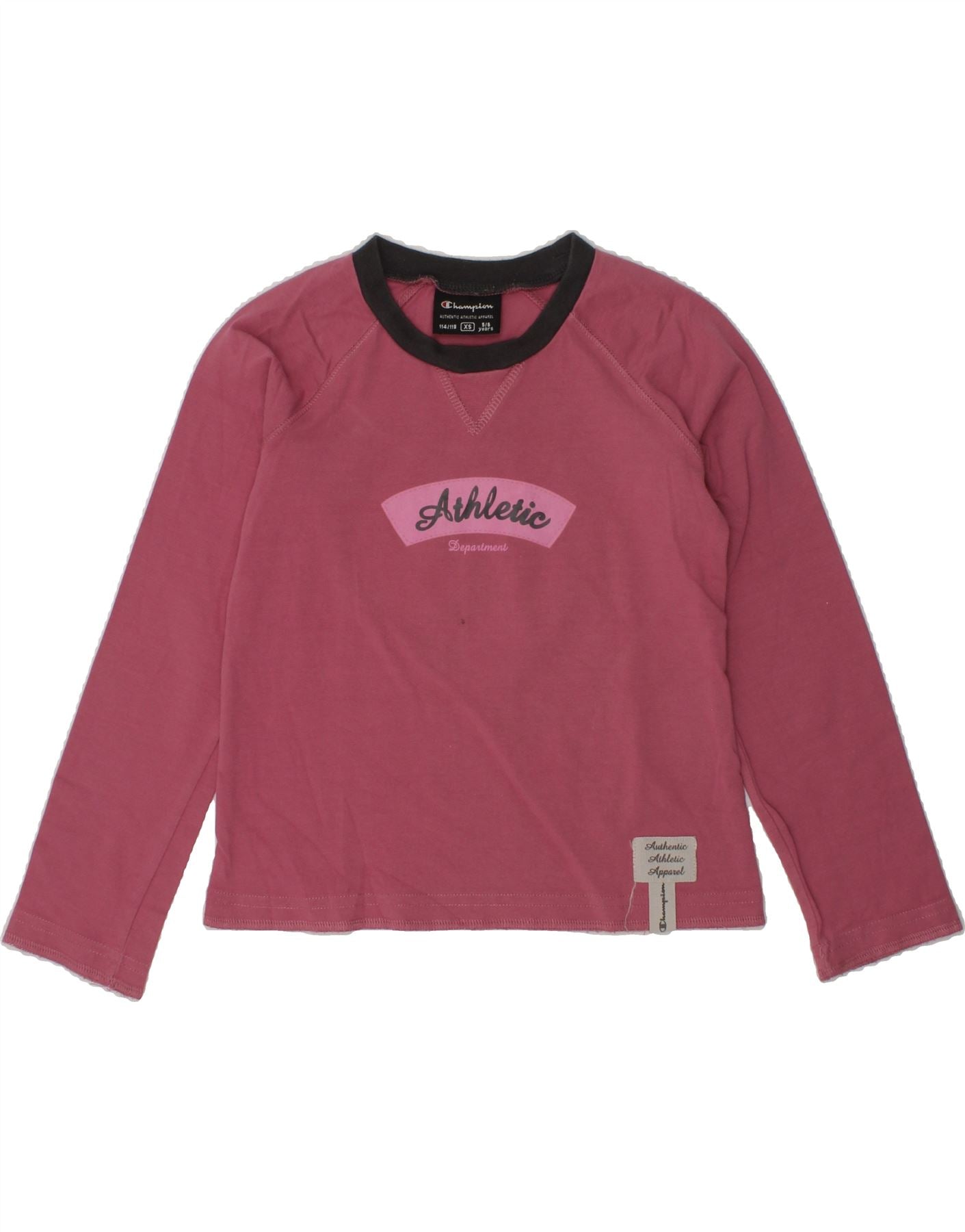 Image of CHAMPION Girls Graphic Top Long Sleeve 5-6 Years XS Pink Cotton