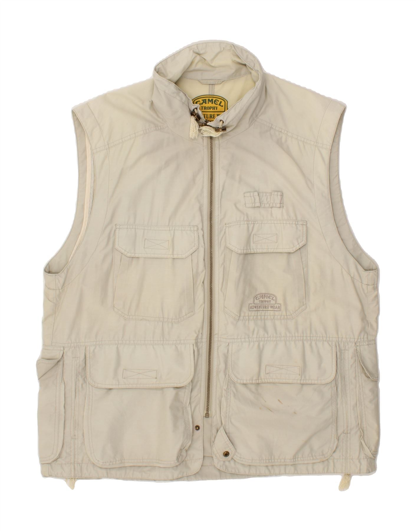 Image of CAMEL Mens Utility Gilet IT 58 4XL Beige Cotton