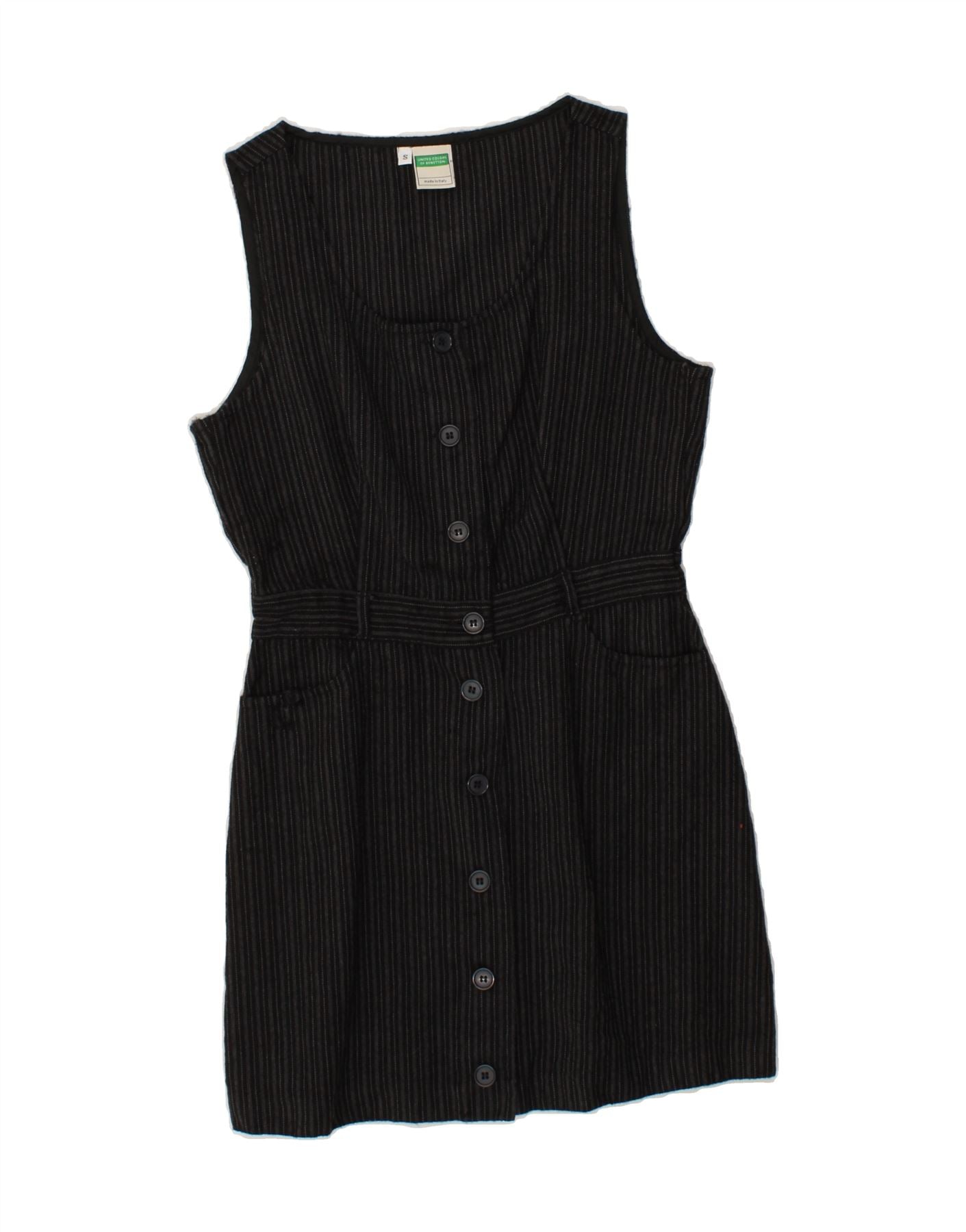 Image of BENETTON Womens Sleeveless Shirt Dress UK 10 Small Black Striped