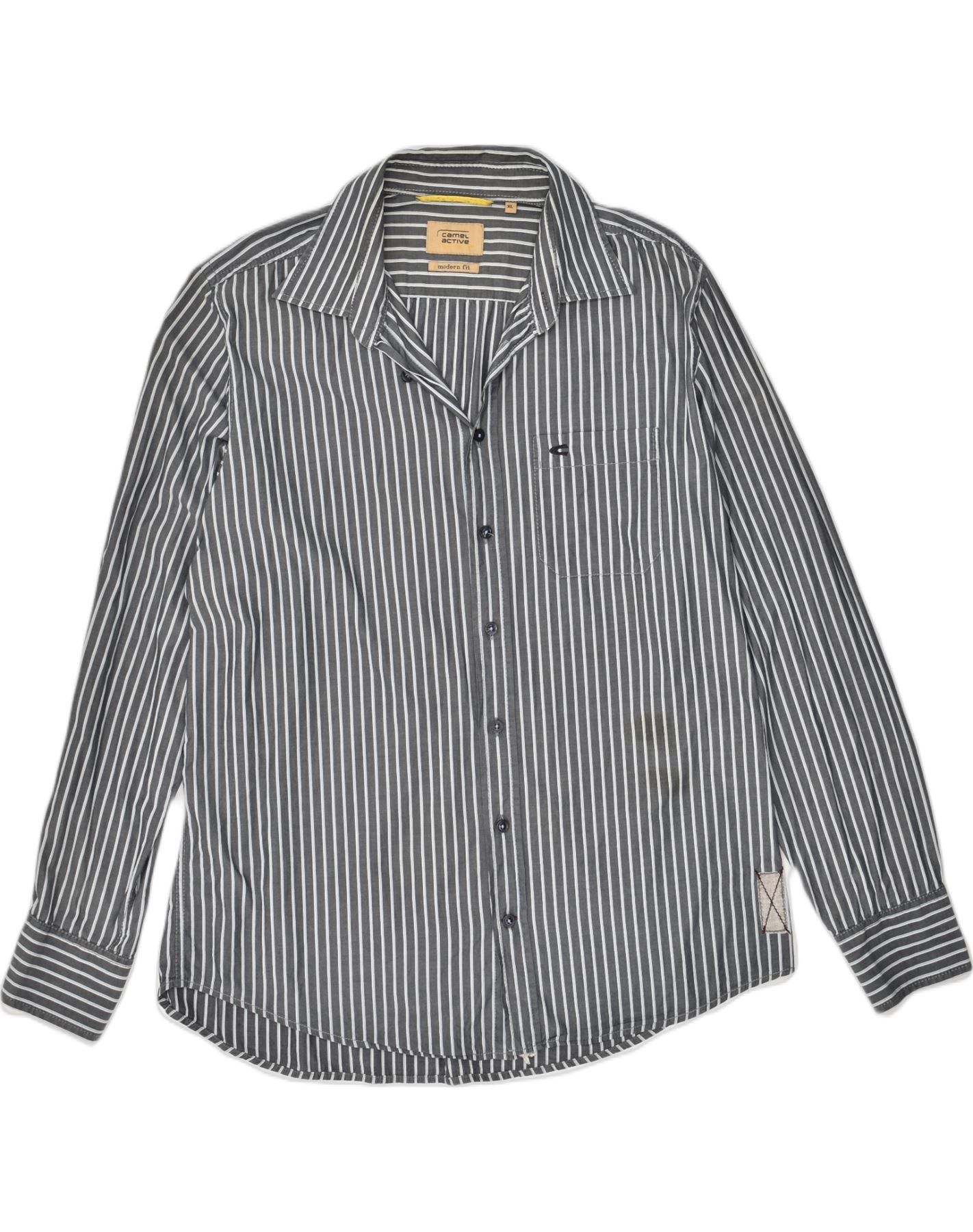 Image of CAMEL ACTIVE Mens Modern Fit Shirt XL Grey Striped Cotton