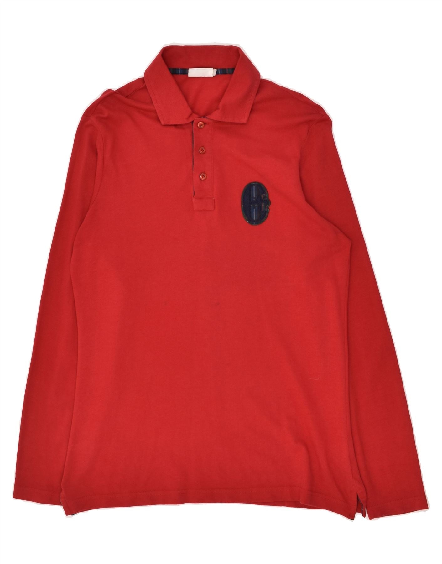 image of CONTE OF FLORENCE Mens Long Sleeve Polo Shirt Small Red Cotton