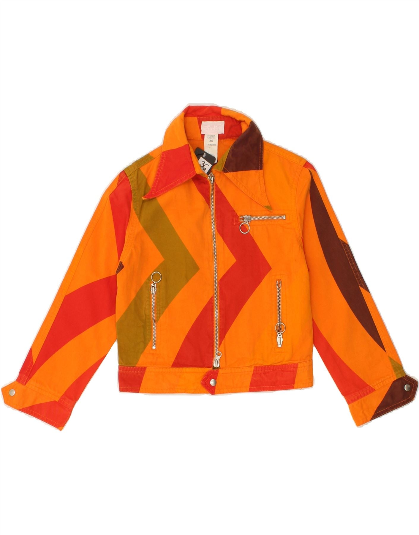 Image of CUSTO BARCELONA Womens Crop Bomber Jacket IT 36 Small Orange Colourblock