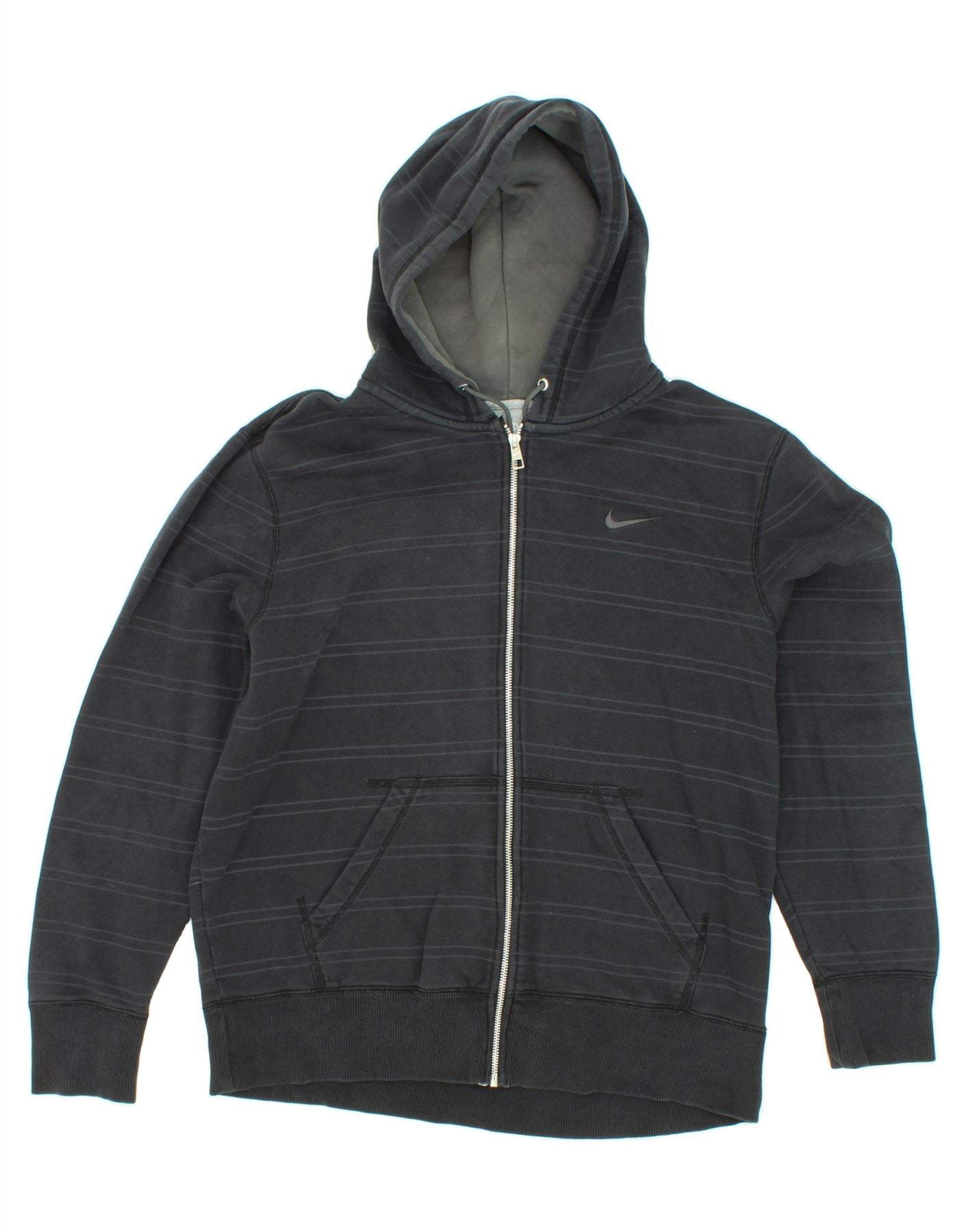 Image of NIKE Mens Zip Hoodie Sweater Large Black Striped Cotton