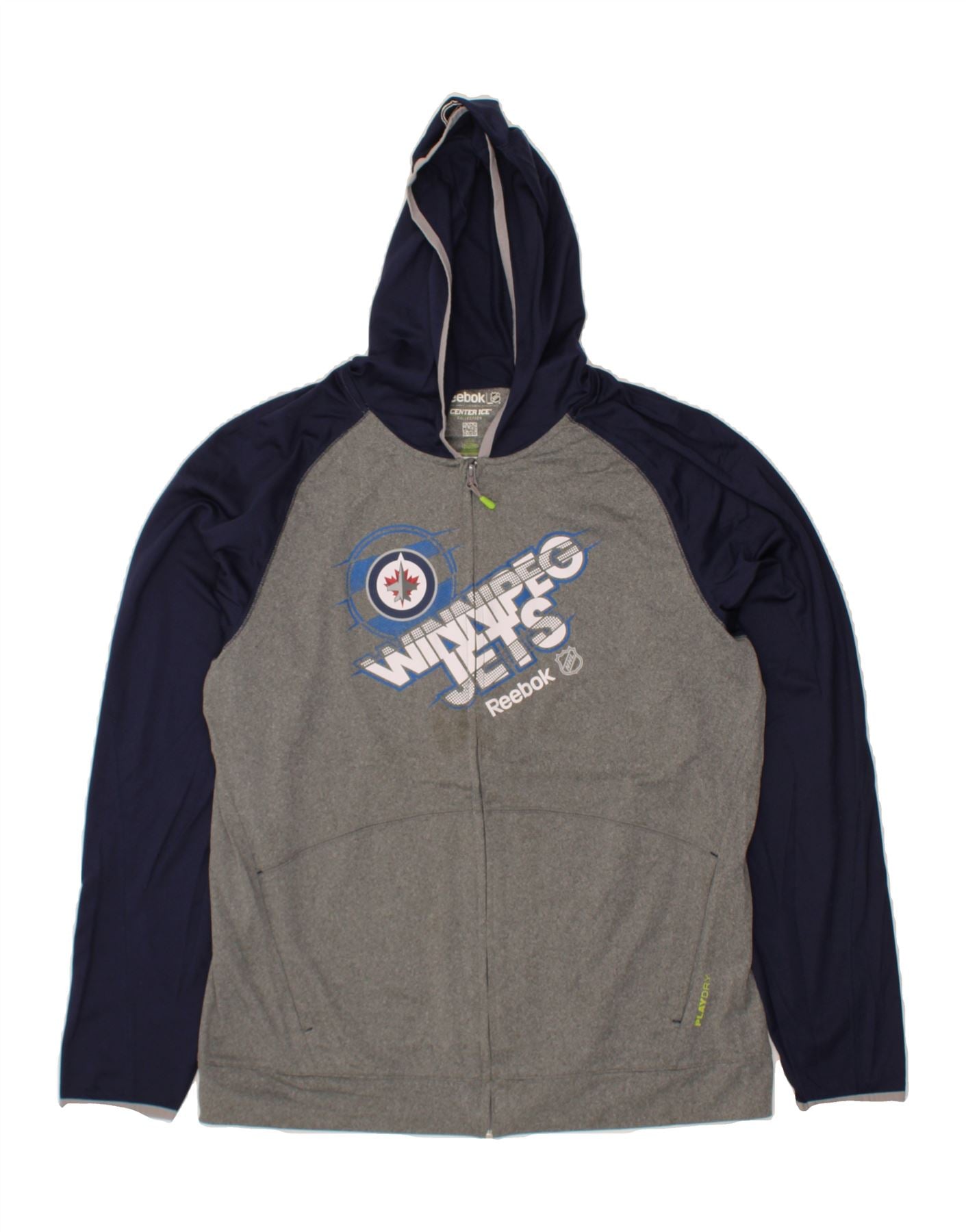 image of REEBOK Mens Graphic Zip Hoodie Sweater Large Grey Colourblock Polyester
