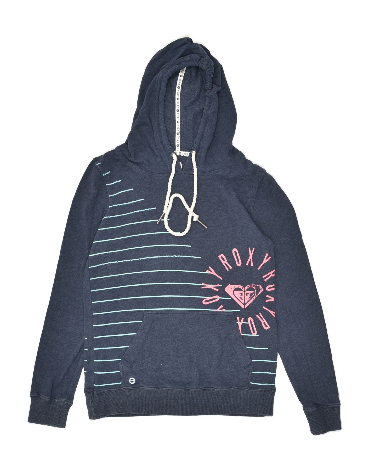 image of ROXY Womens Graphic Hoodie Jumper UK 14 Medium Navy Blue