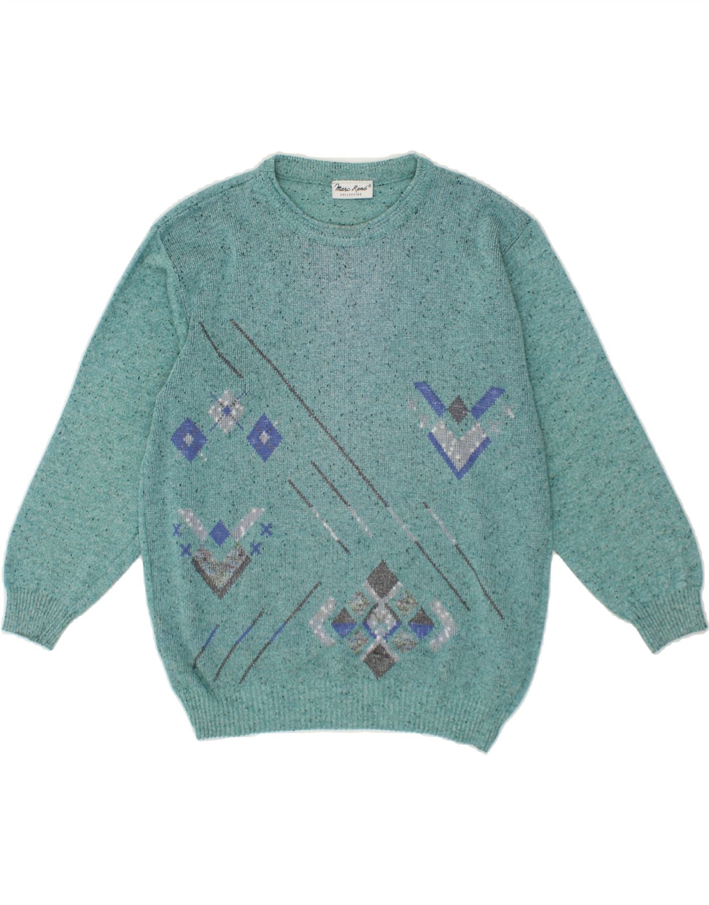 Image of VINTAGE Mens Crew Neck Jumper Sweater EU 38 Small Turquoise Geometric