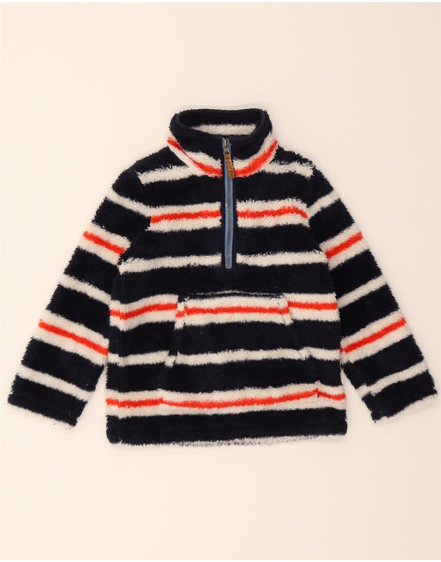 image of JOULES Girls Zip Neck Fleece Jumper 4-5 Years Navy Blue Striped Polyester