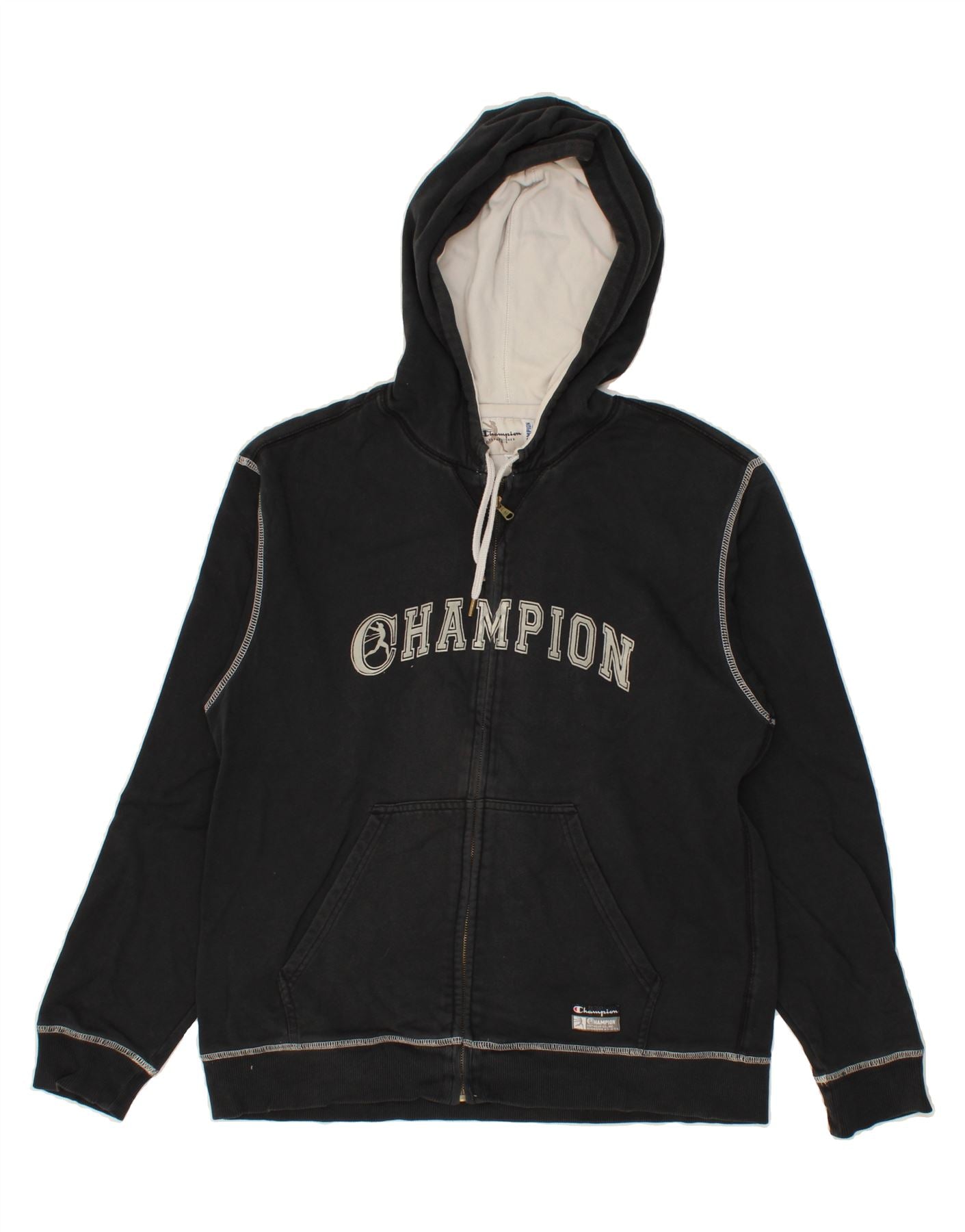 image of CHAMPION Mens Graphic Zip Hoodie Sweater XL Black