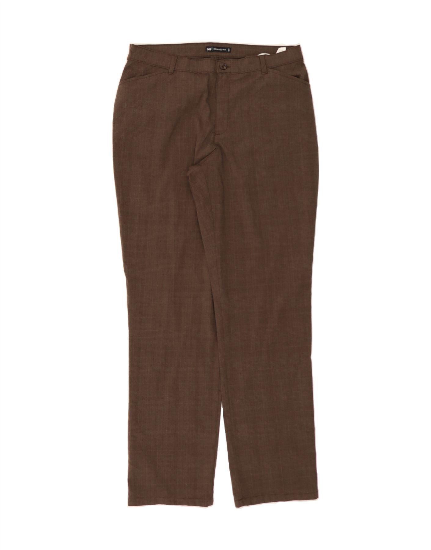 image of LEE Womens Relaxed Fit Casual Trousers US 14 XL W34 L33 Brown Check