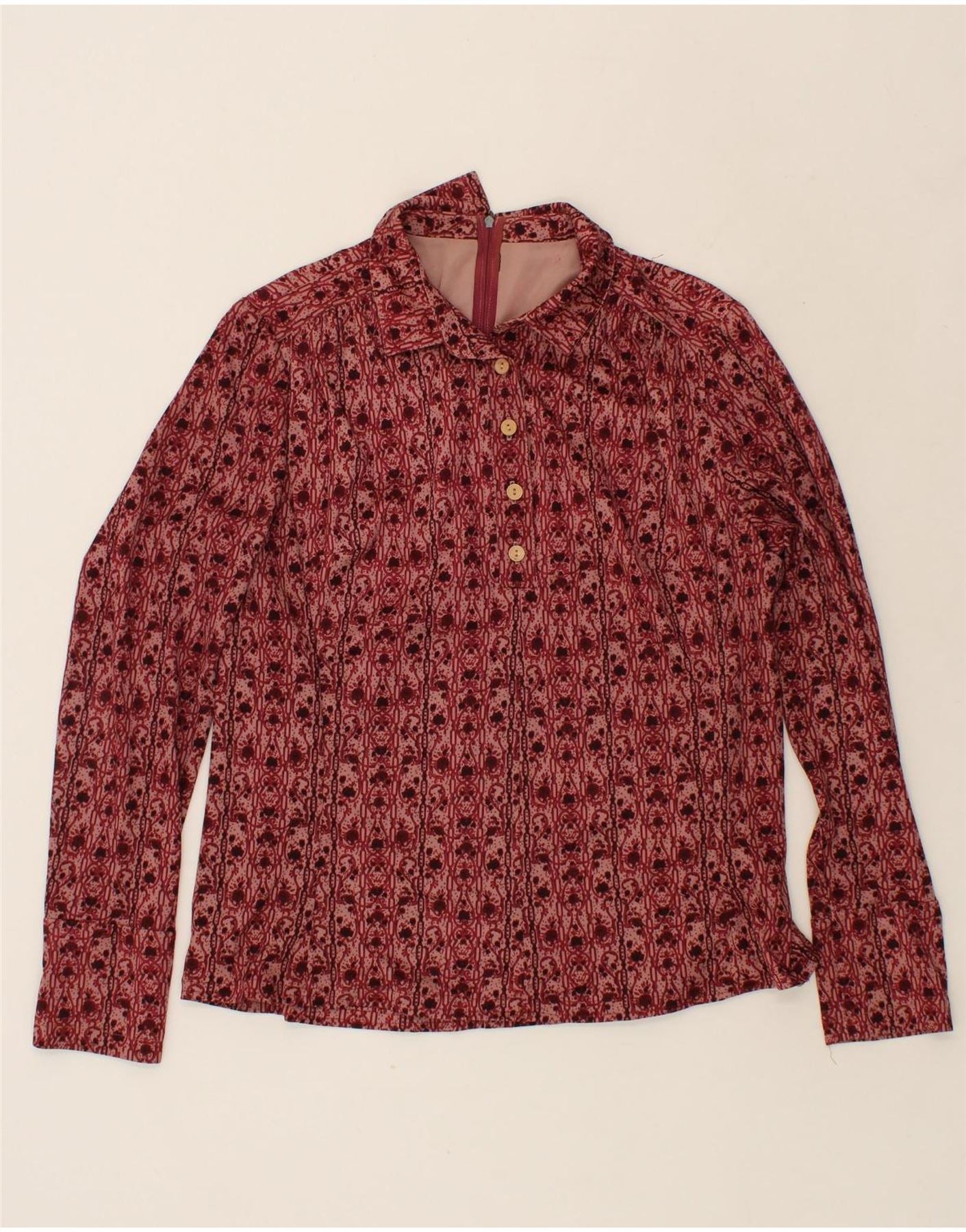 Image of VINTAGE Womens Abstract Pattern Pullover Shirt UK 16 Large Maroon