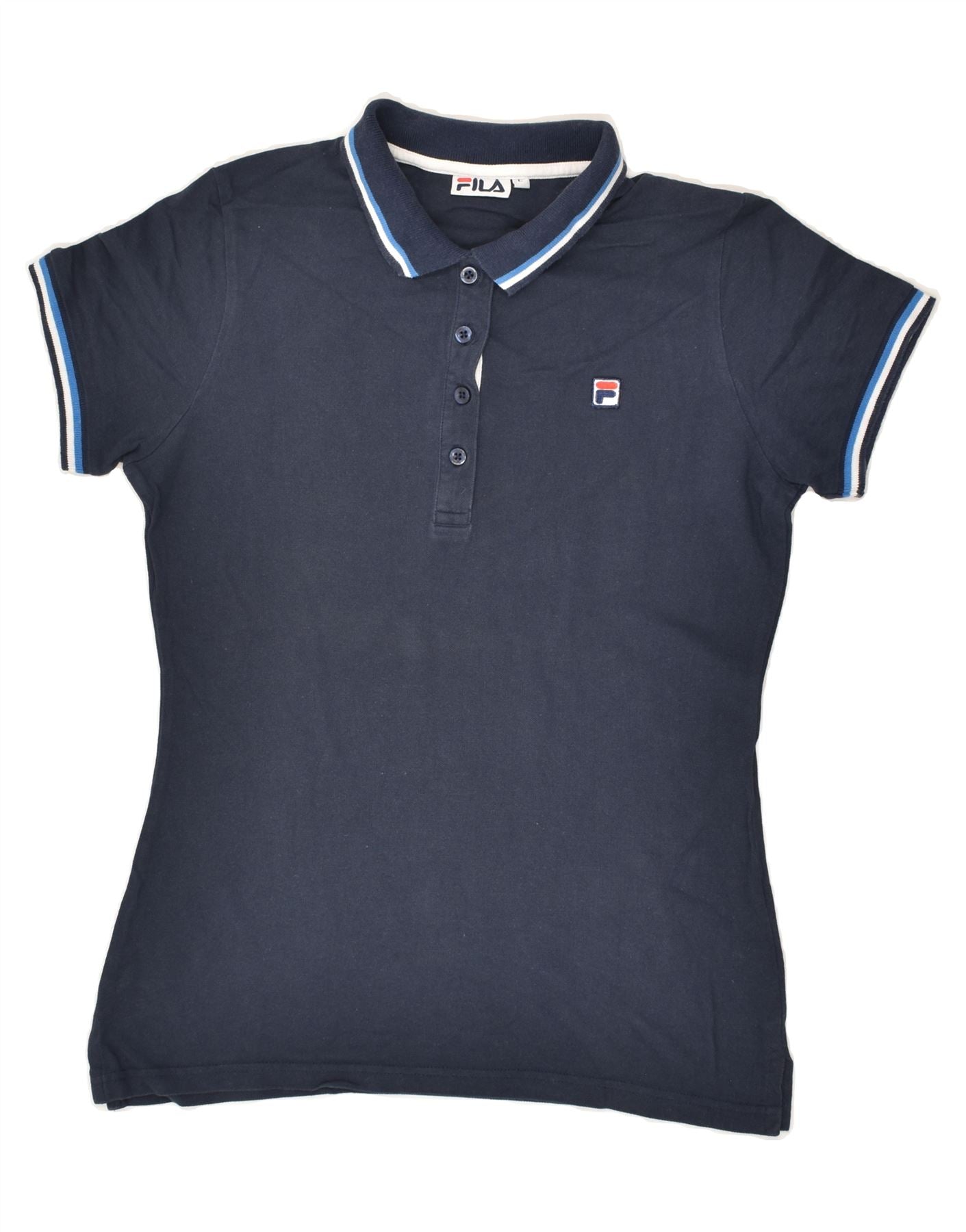 image of FILA Womens Polo Shirt UK 14 Large Navy Blue Cotton