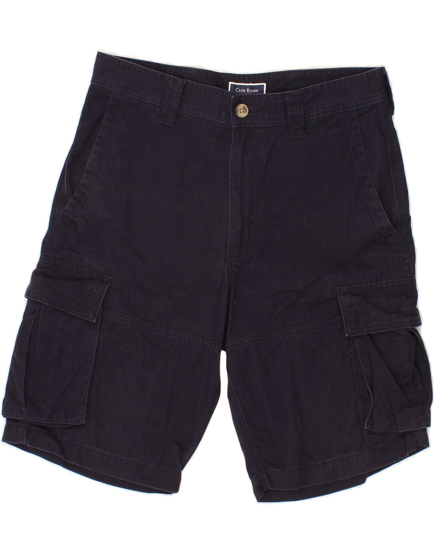 image of VINTAGE Mens Cargo Shorts W30 Medium  Navy Blue Cotton