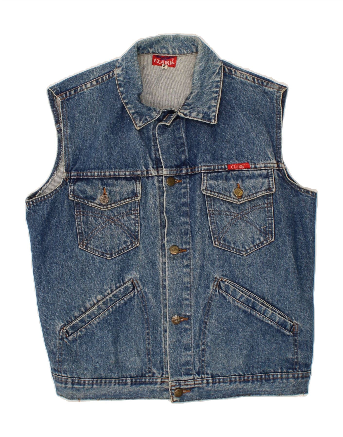 image of VINTAGE Mens Denim Gilet UK 38 Medium Blue