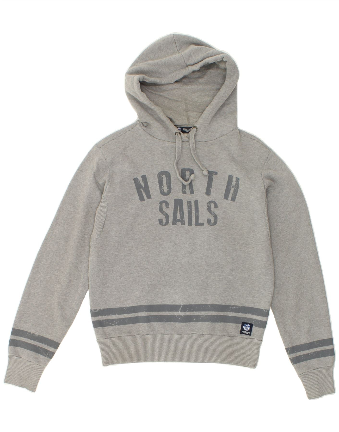 image of NORTH SAILS Mens Graphic Hoodie Jumper Small Grey Cotton