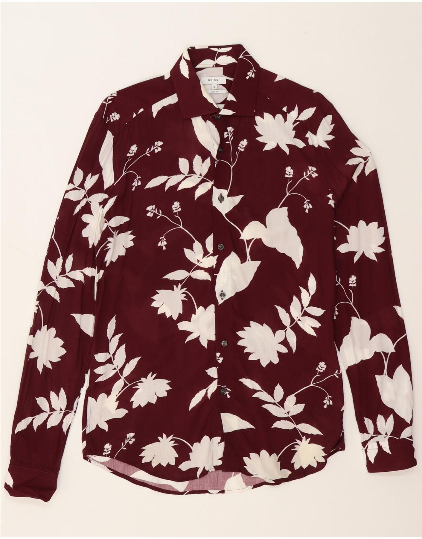 image of REISS Mens Slim Fit Shirt Small Maroon Floral Viscose