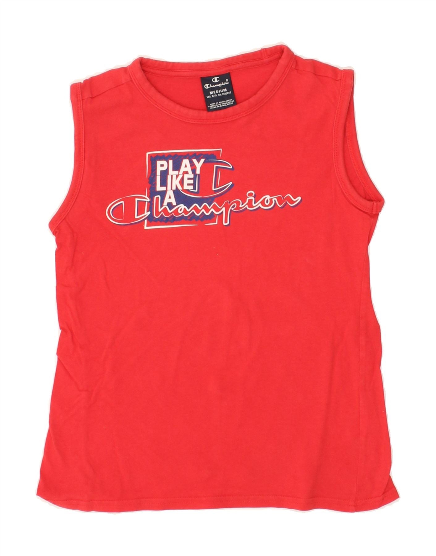 image of CHAMPION Boys Graphic Vest Top 9-10 Years Medium  Red Cotton