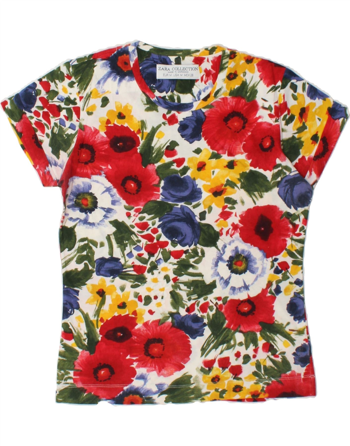 image of ZARA Womens T-Shirt Top UK 12 Medium Multicoloured Floral Cotton